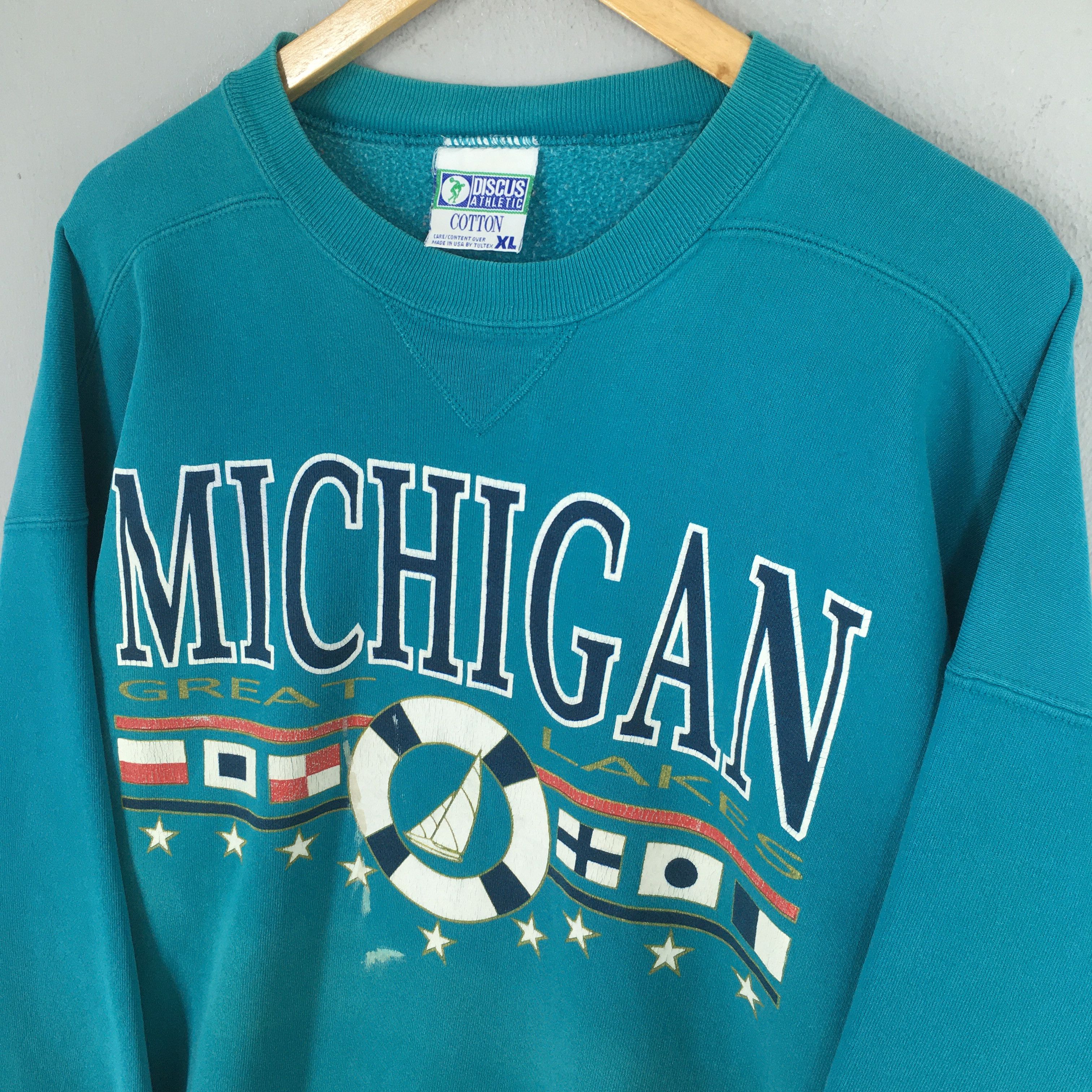 Vintage Vintage 90s Michigan Great Lakes Green Sweatshirt XLarge Size US XL / EU 56 / 4 - 4 Thumbnail
