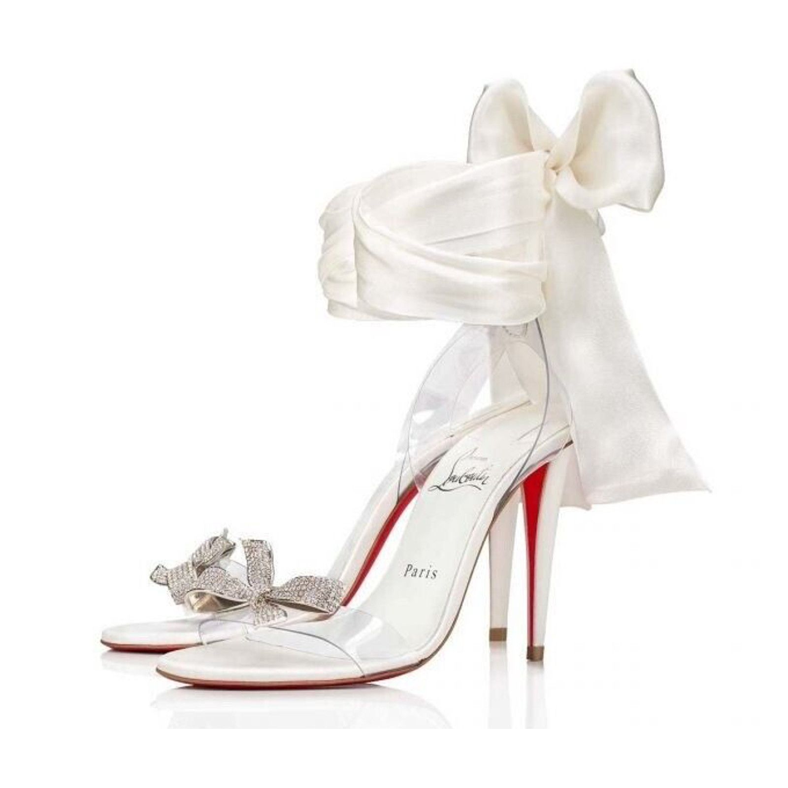 Christian Louboutin Christian Louboutin Astrinodo 100 Ivory PVC Bow Lace Up Size US 7 / IT 37 - 1 Thumbnail