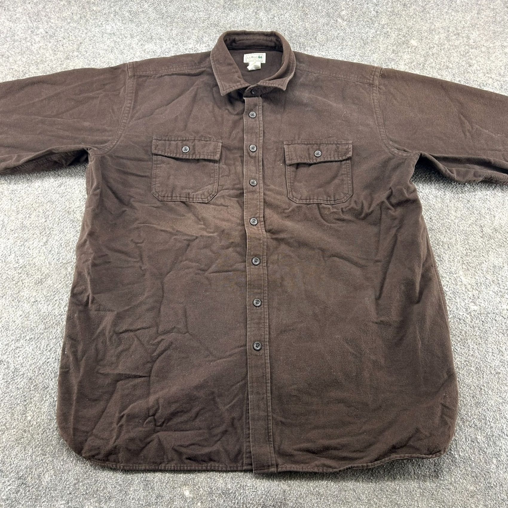 Vintage L.L. Bean Shirt Mens 2XLT Brown Button-Up Long Sleeve Solid Cotton Chamois Flannel 90s Mens Button-Up Size US XXL / EU 58 / 5 - 3 Thumbnail