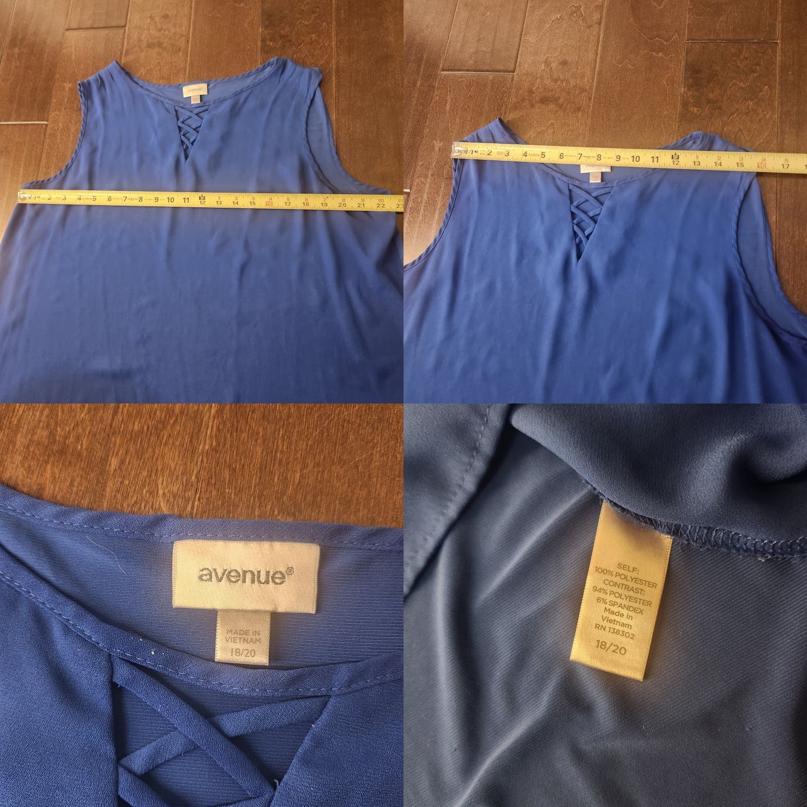 Avenue Avenue Blouse Sleeveless Lace Up Blue 18/20 Plus Size Women Size XXL / US 16-18 / IT 52-54 - 8 Thumbnail