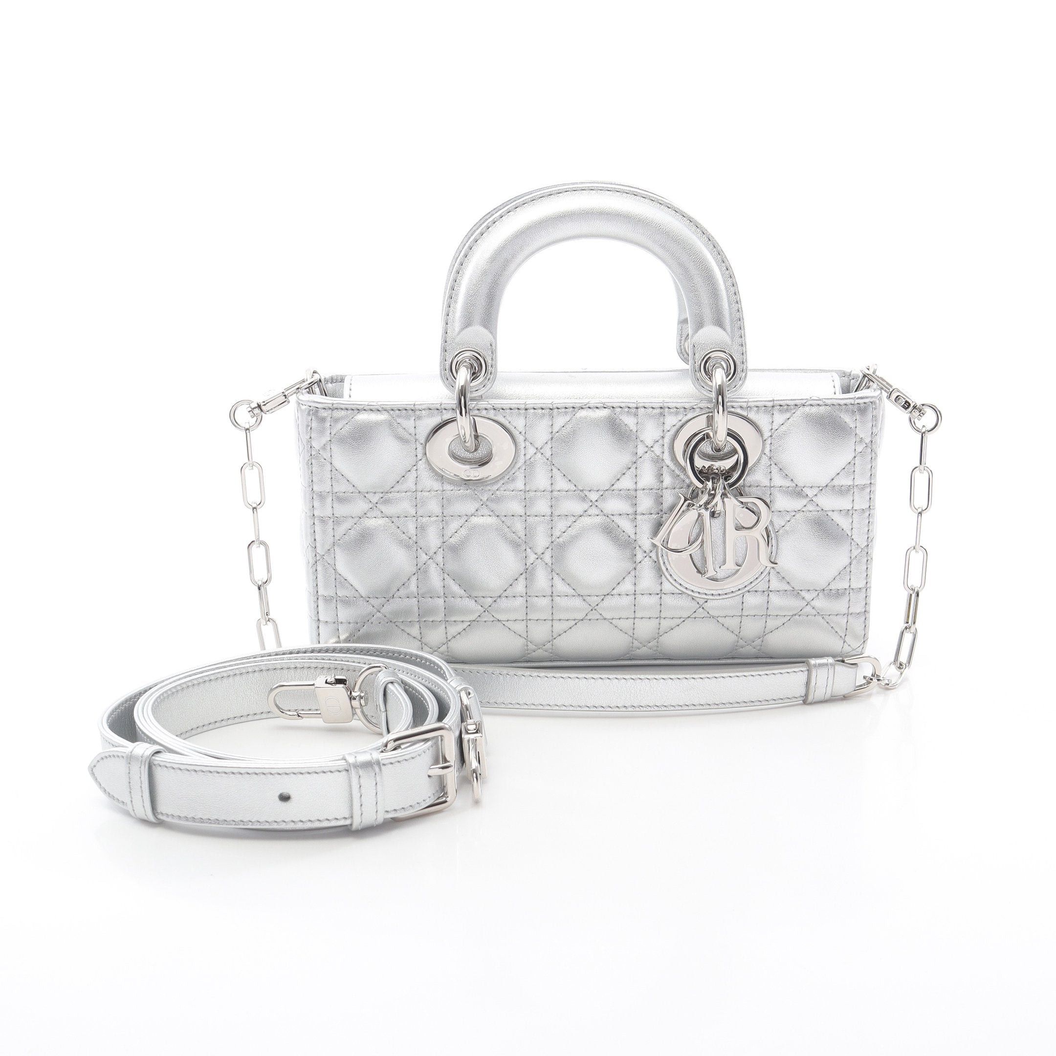 Dior Lady Bag Small Handbag Leather Silver