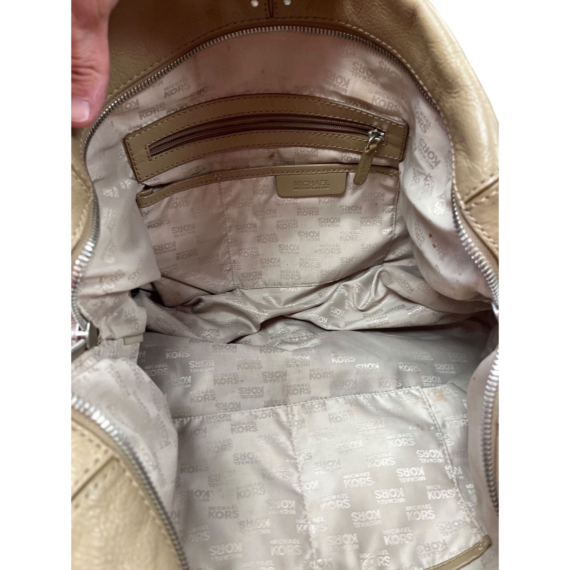 Michael Kors Michael Kors wms taupe tan leather studded hobo tote bag SKU Size ONE SIZE - 15 Thumbnail