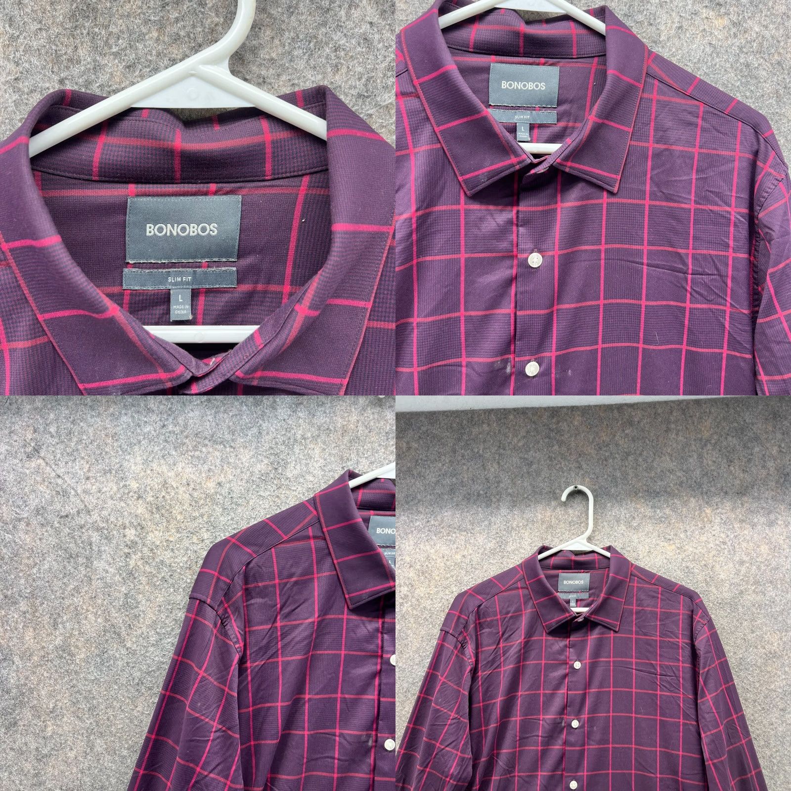 Bonobos Bonobos Shirt Men Large Adult Purple Casual Button Down Slim Fit Windowpane Vtg Size US L / EU 52-54 / 3 - 8 Thumbnail