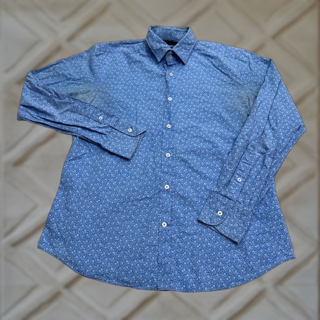 Massimo Dutti Massimo Dutti Button-Up Shirt Mens M Blue Floral Classic Preppy Casual Workwear Shirt Size US M / EU 48-50 / 2 - 1 Thumbnail