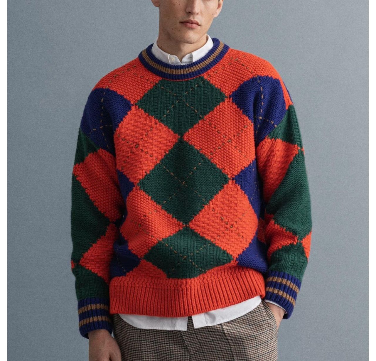 Gant Bold Argyle Crew Neck Oversized Sweater Size US L / EU 52-54 / 3 - 2 Thumbnail