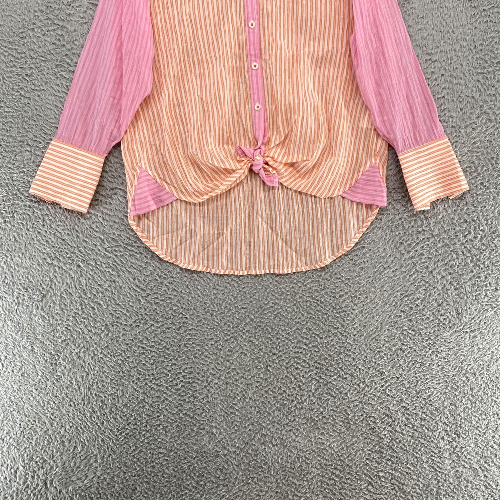 Vintage Maeve Striped Tunic Shirt XS Women's Button-Up Casual Cotton Blend Spandex Lightweight Collared Long Sleeve Button-Front 90s? Size XS / US 0-2 / IT 36-38 - 3 Thumbnail