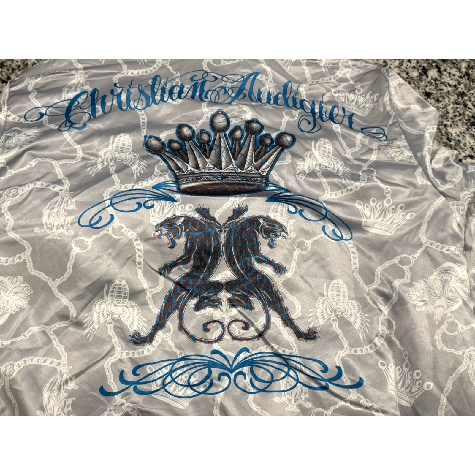 Vintage NWT Christian Audigier Holster Reversible Hoodie 2XL Blue Men Crown Gun Grenade Full Zip Reversible Size US XXL / EU 58 / 5 - 2 Thumbnail