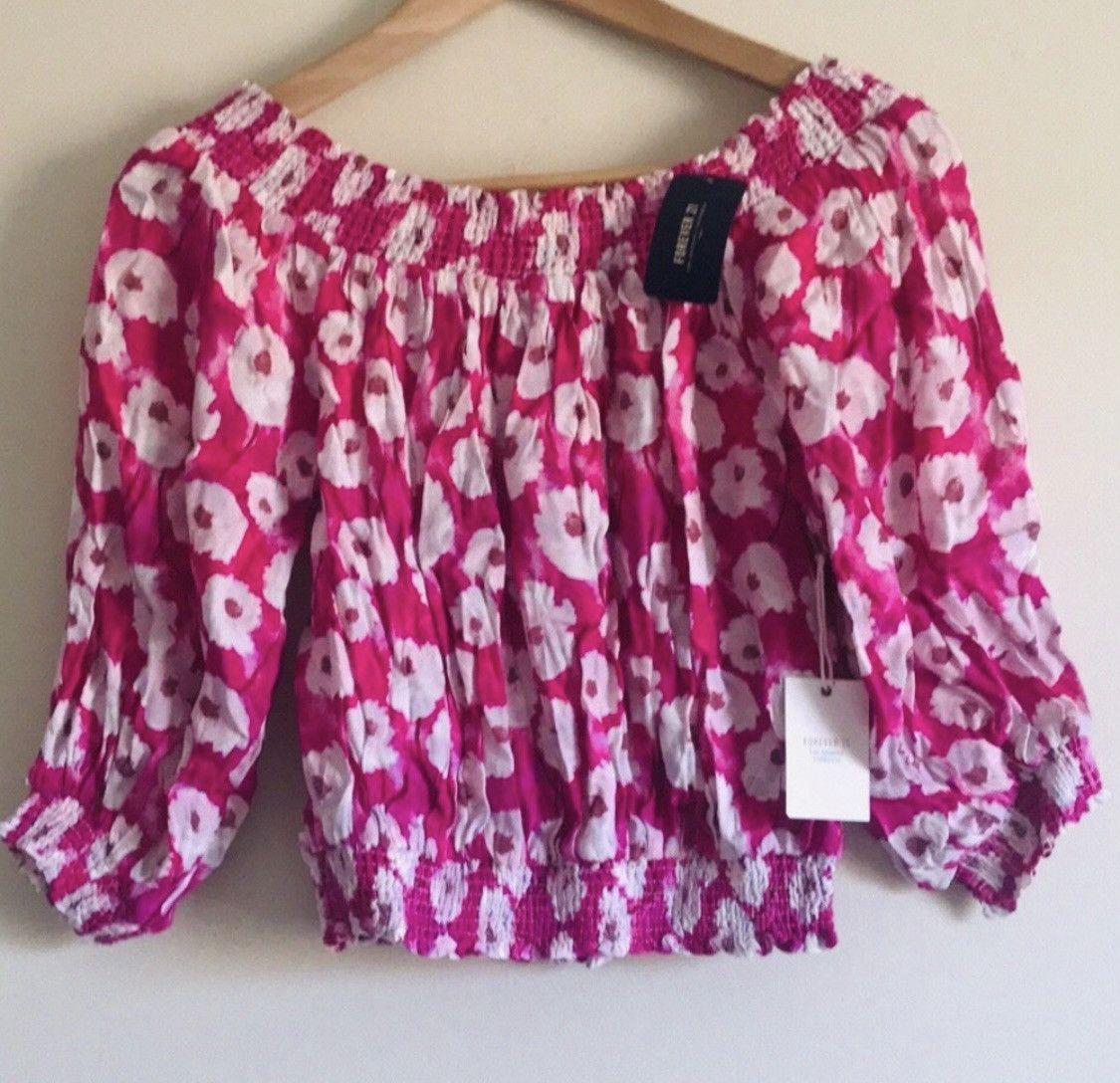 Forever 21 VERSATILE FLORAL COLD SHOULDER CROP TOP BLOUSE Size S / US 4 / IT 40 - 6 Thumbnail