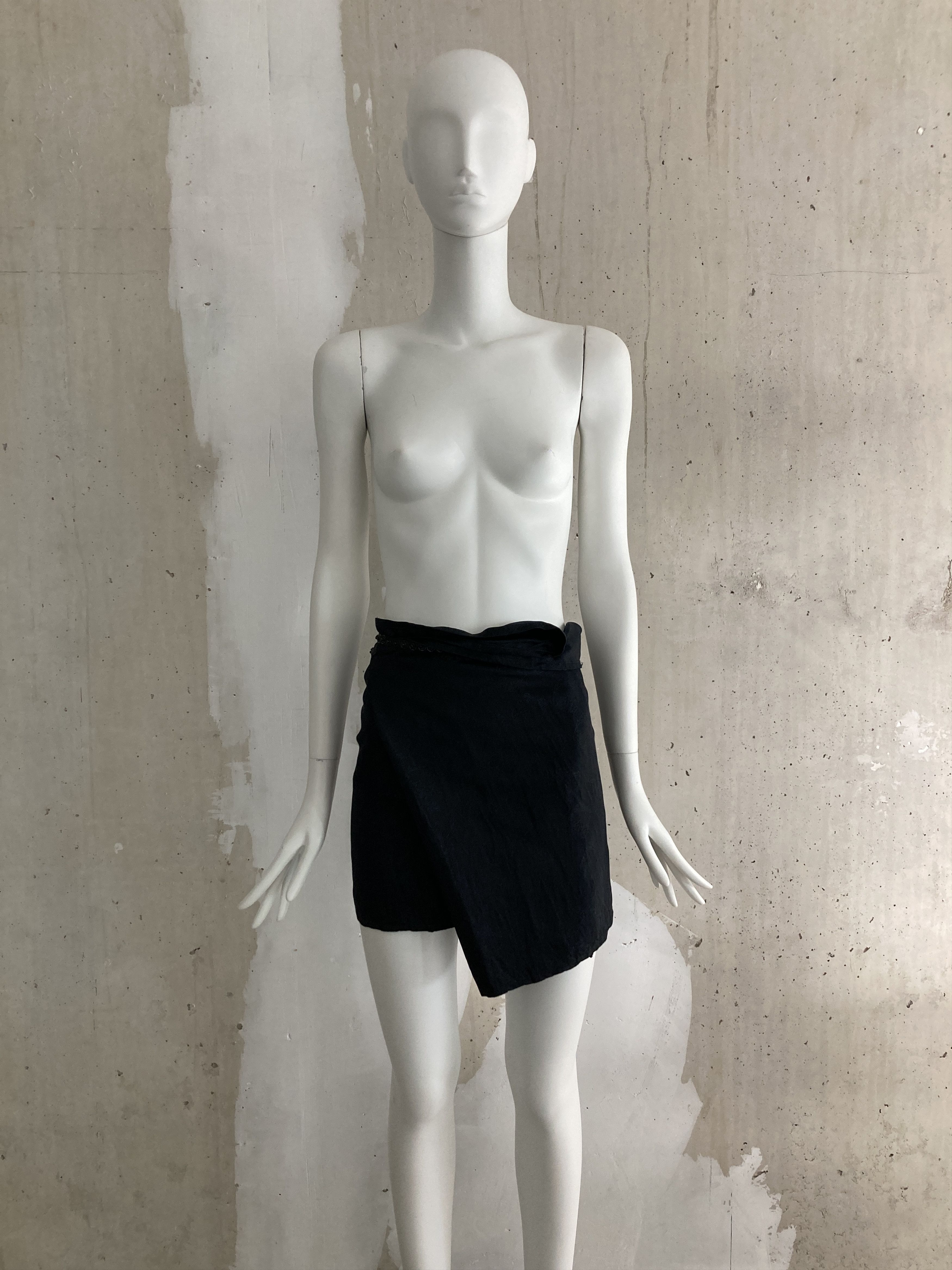 image of Ann Demeulemeester Ss2001 Snap Button Floral Wrap Skirt in Navy, Women's (Size 28)