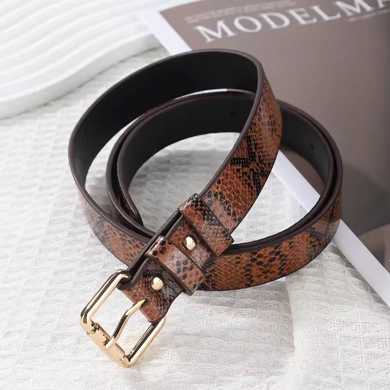 Leather Leopard Print PU Leather Belt – 2.3cm Width, 105cm Length Size ONE SIZE - 3 Thumbnail
