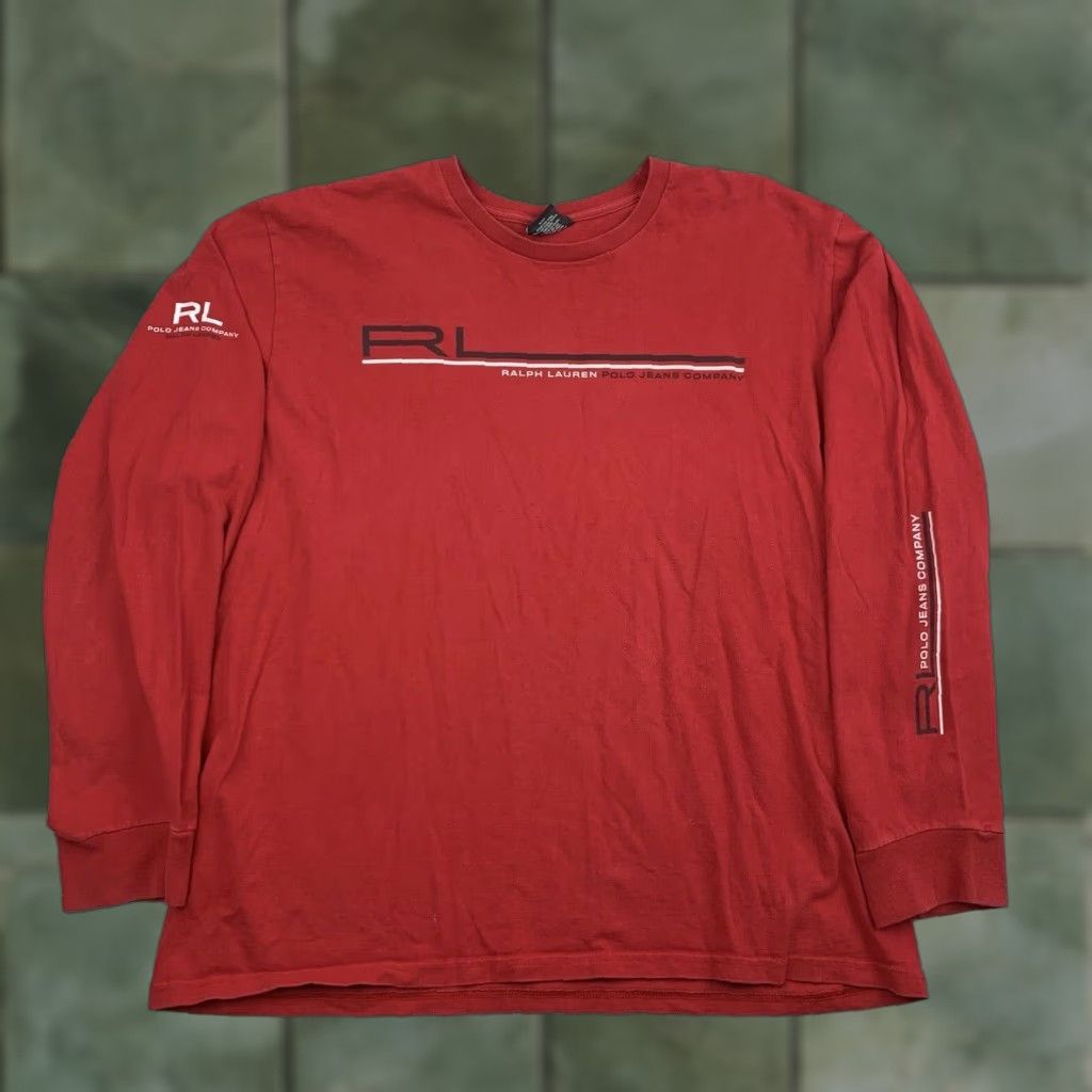 Ralph Lauren VINTAGE Ralph Lauren Polo Jeans Co Long Sleeve Shirt Adult XL Red Grunge Y2K 90s Mens Size US XL / EU 56 / 4 - 1 Thumbnail