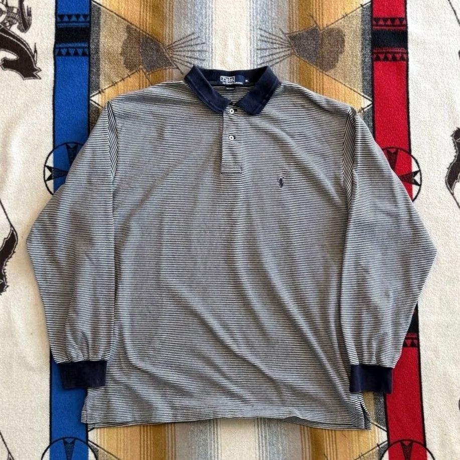 Polo Ralph Lauren Vintage Polo Ralph Lauren Mens Size XL Striped Black Gray Size US XL / EU 56 / 4 - 3 Thumbnail