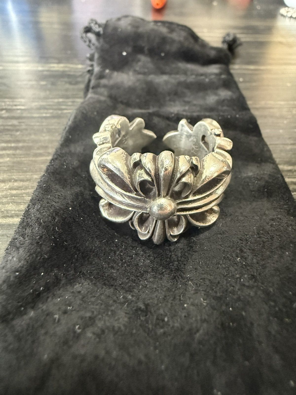 Chrome Hearts SILVER DOUBLE FLORAL CROSS Ring size 11 US | Grailed