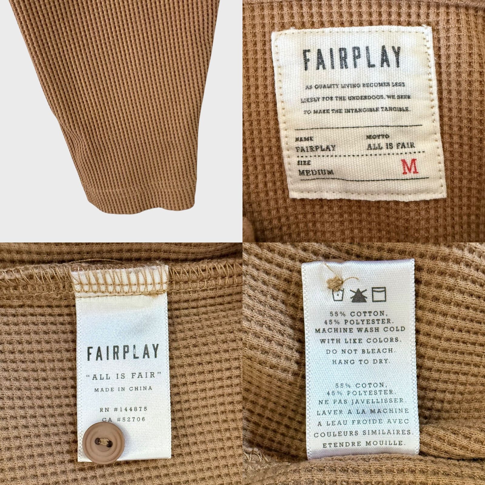 Vintage Fairplay Hooded Henley Hoodie Sweatshirt Pullover Tan M Men's Size Medium Size US M / EU 48-50 / 2 - 8 Thumbnail