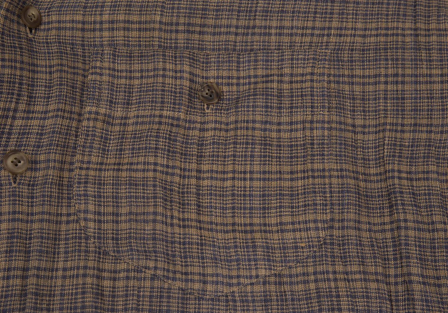 Issey Miyake Linen Check Band Collar Shirt in Beige and Blue, M Size US M / EU 48-50 / 2 - 4 Thumbnail