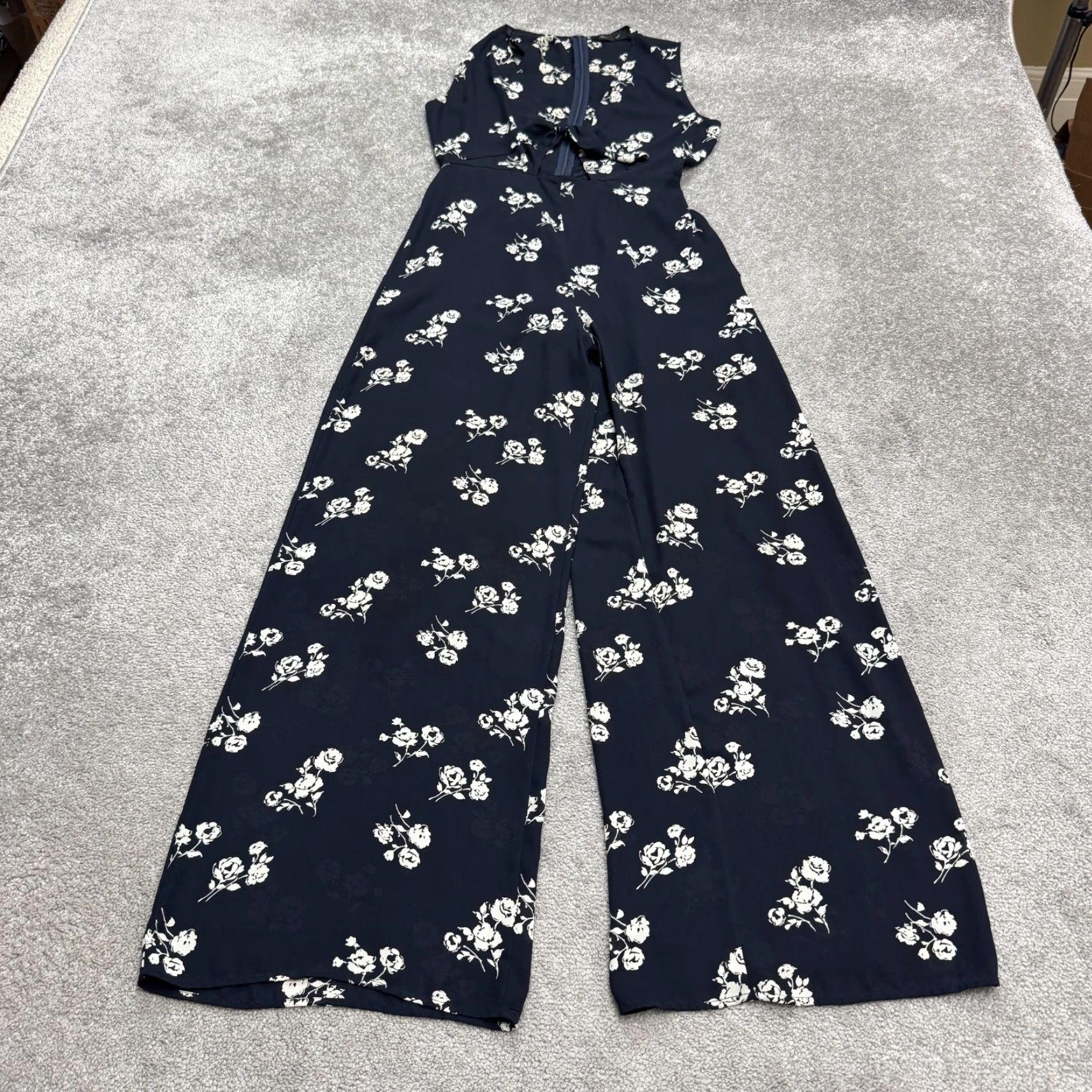 Vintage Honey Punch Jumpsuit Wide Leg Sleeveless Womens Small Navy Blue Floral Summer Size 28" / US 6 / IT 42 - 2 Thumbnail