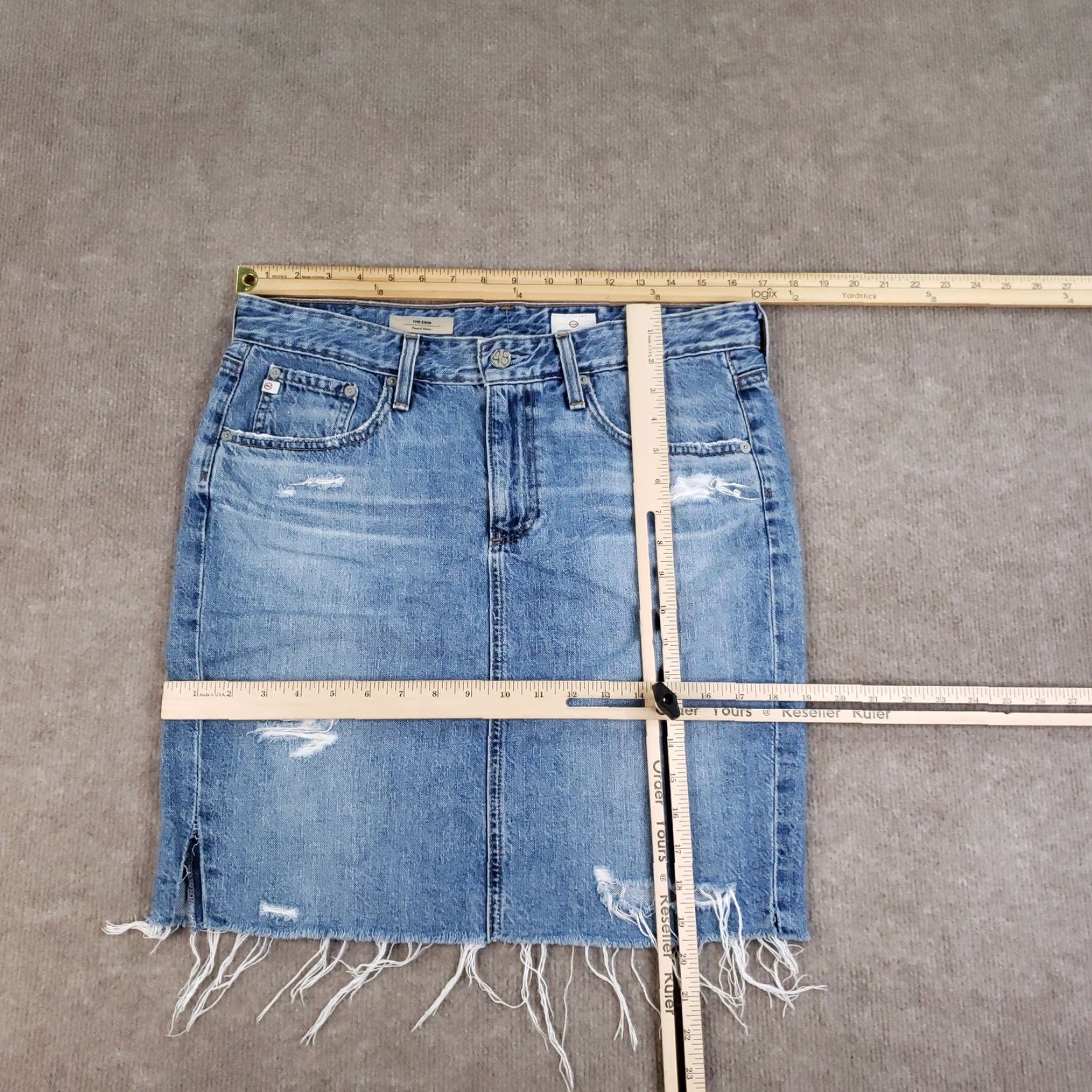 Denime AG Adriano Goldschmied Erin Pencil Skirt Womens 30 Blue Denim Distressed Frayed Knee Length Zip Button Pockets Slit Cadence Retro Grunge Casual Womens Size 30" / US 8 / IT 44 - 2 Thumbnail