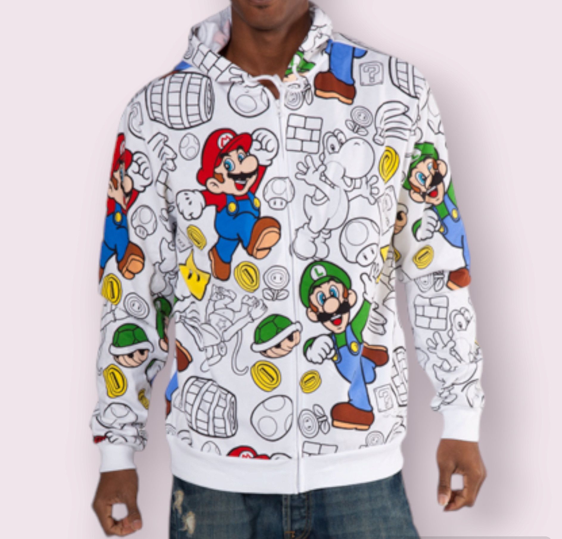 Nintendo Super Mario Bros Full Printed Hoodie Zipper Jacket Size US L / EU 52-54 / 3 - 2 Thumbnail