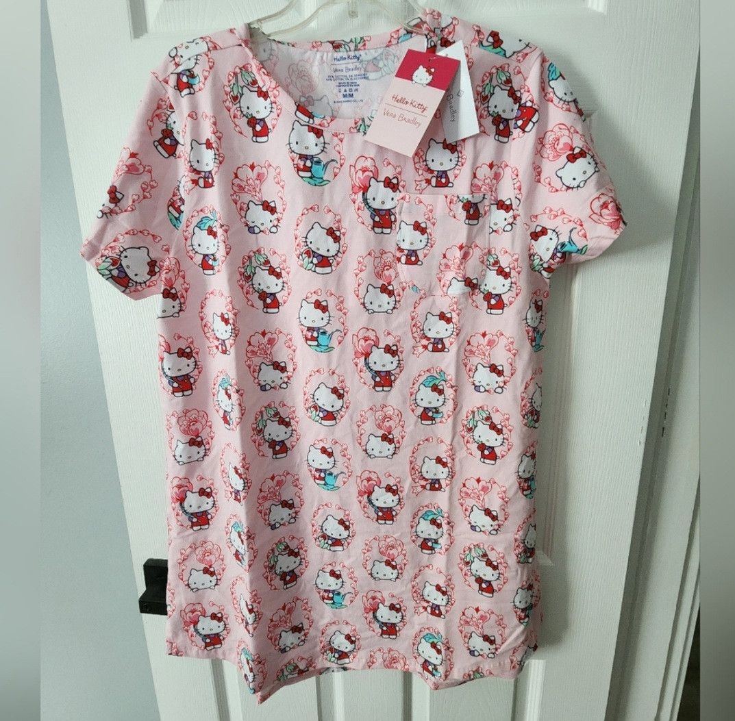image of Vera Bradley Hello Kitty Short-Sleeve Night Dress Floral M in Pi, Women's (Size Medium)