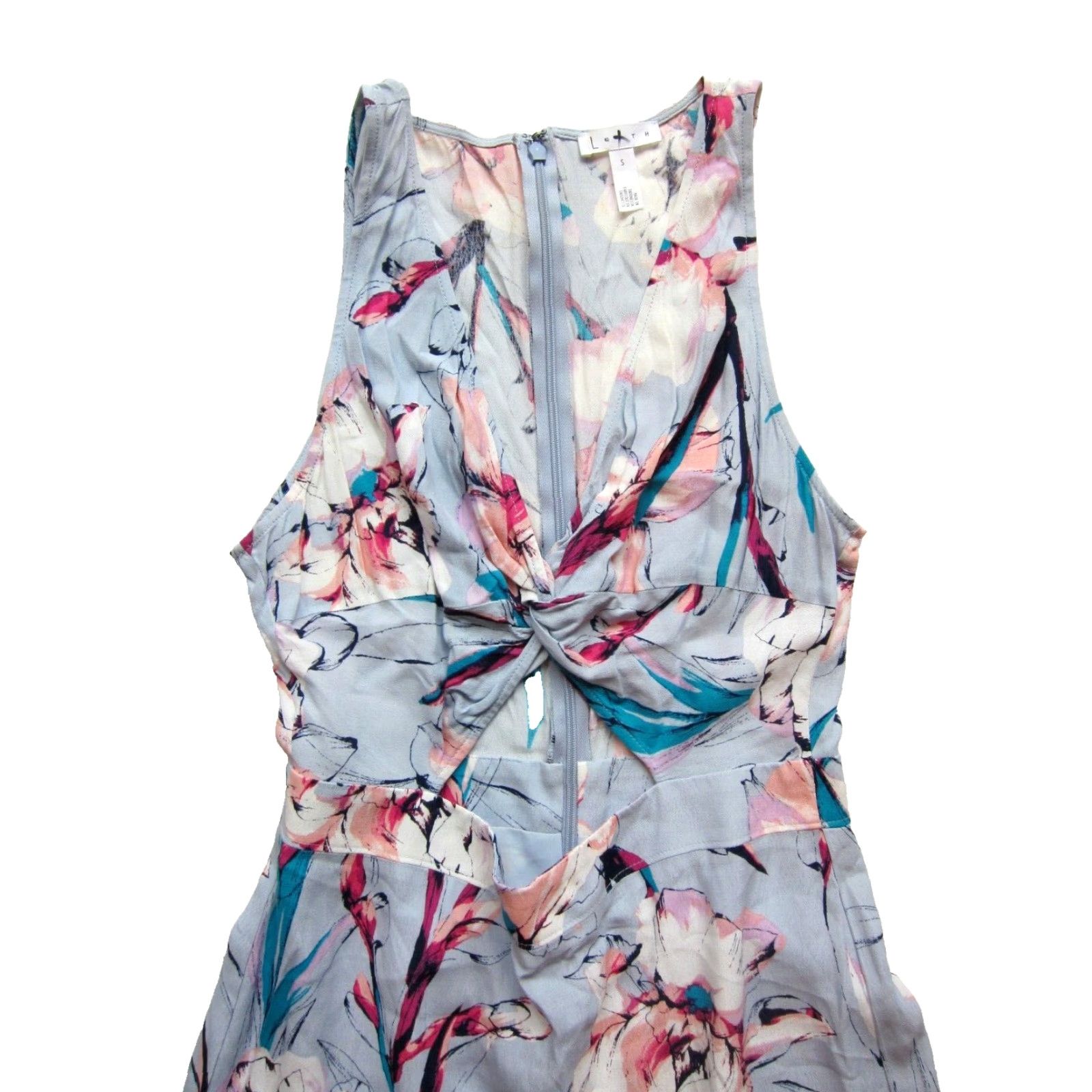 Vintage VINTAGE Leith Tank Dress Open Stomach Midi 100% Rayon Floral Blue Pink Green Small Size S / US 4 / IT 40 - 3 Thumbnail