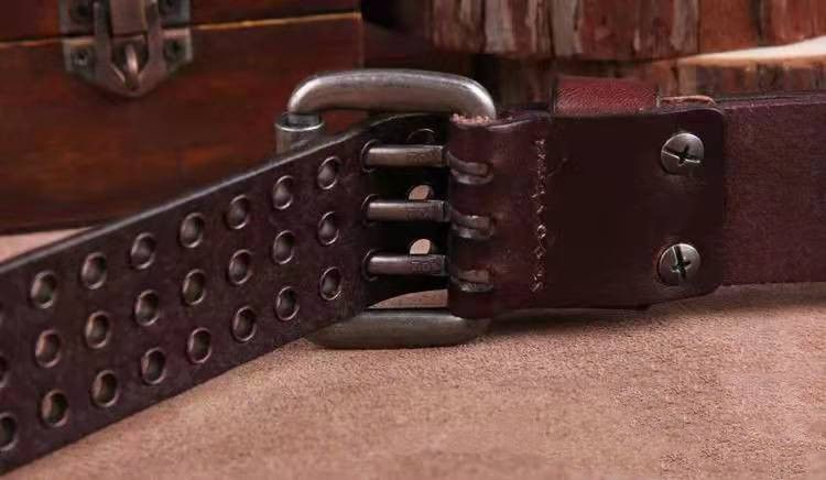 Leather Studded Heavy Metal Leather Belt Size ONE SIZE - 4 Thumbnail