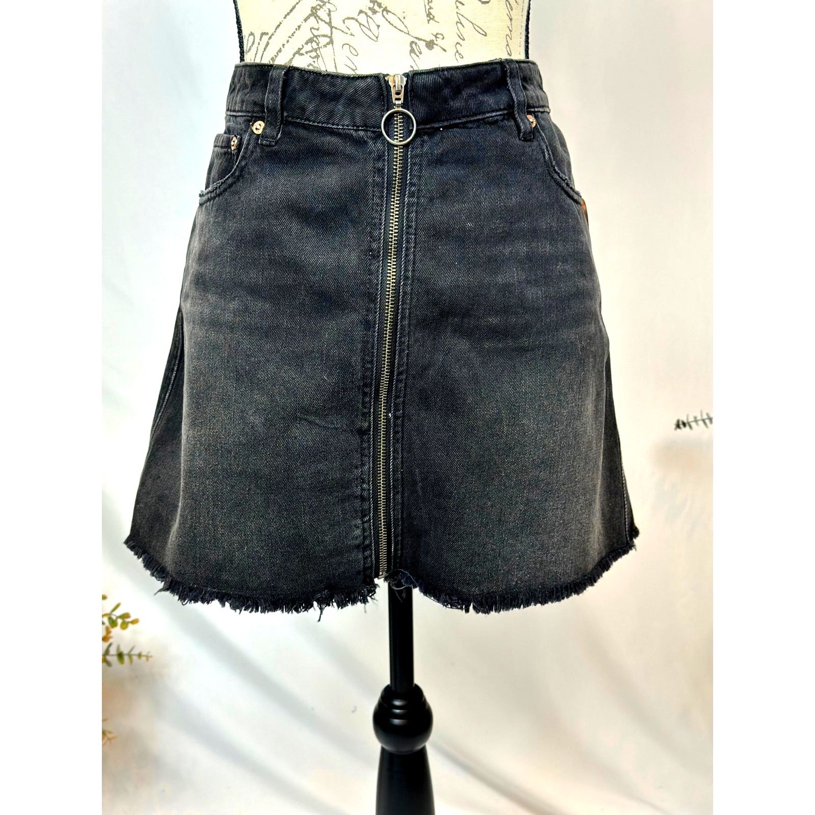 Free People Free People Zip It Up Denim Skirt Haven Black 31 Size 31" - 10 Thumbnail