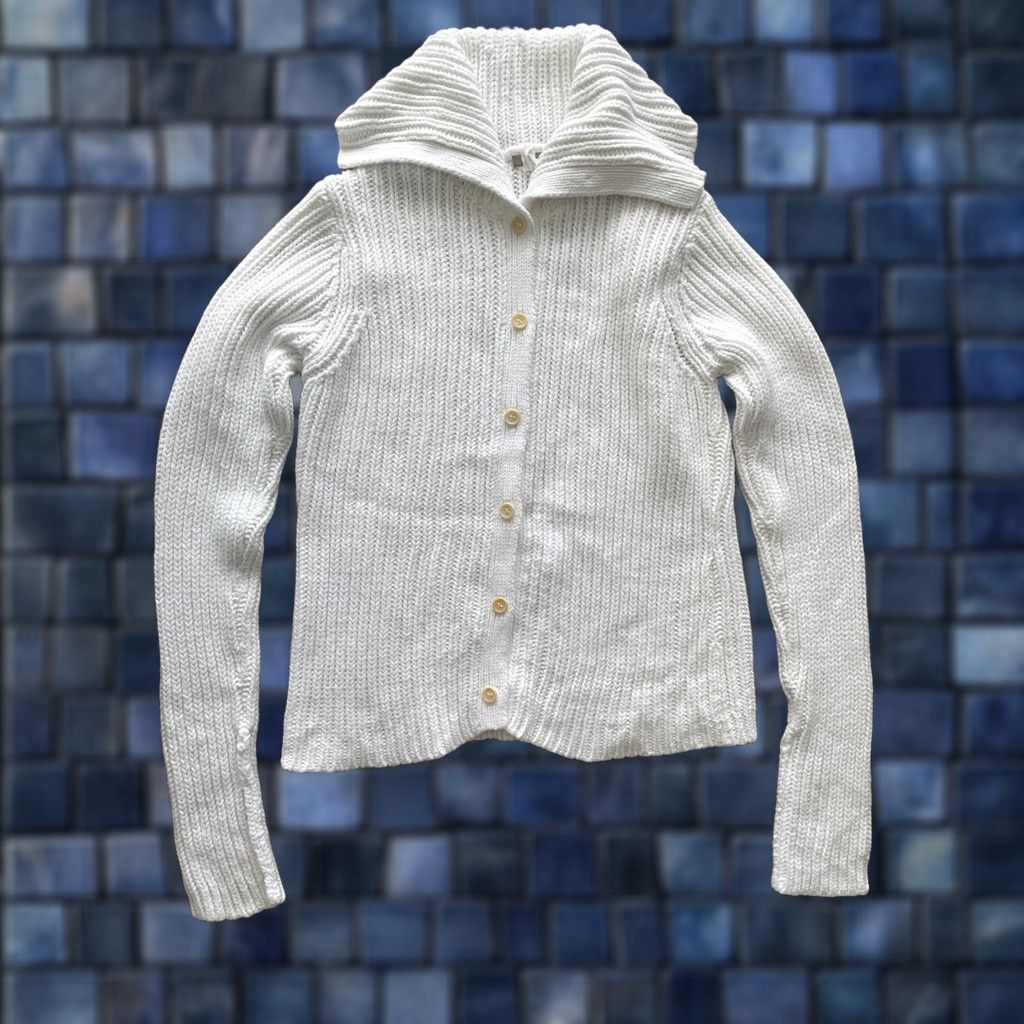 J.Crew J. Crew Cardigan Sweater Womens L Heavyweight Fisherman Knit Cowl Neck Button Knit White Raglan Sleeve Vintage: No Size L / US 10 / IT 46 - 1 Thumbnail