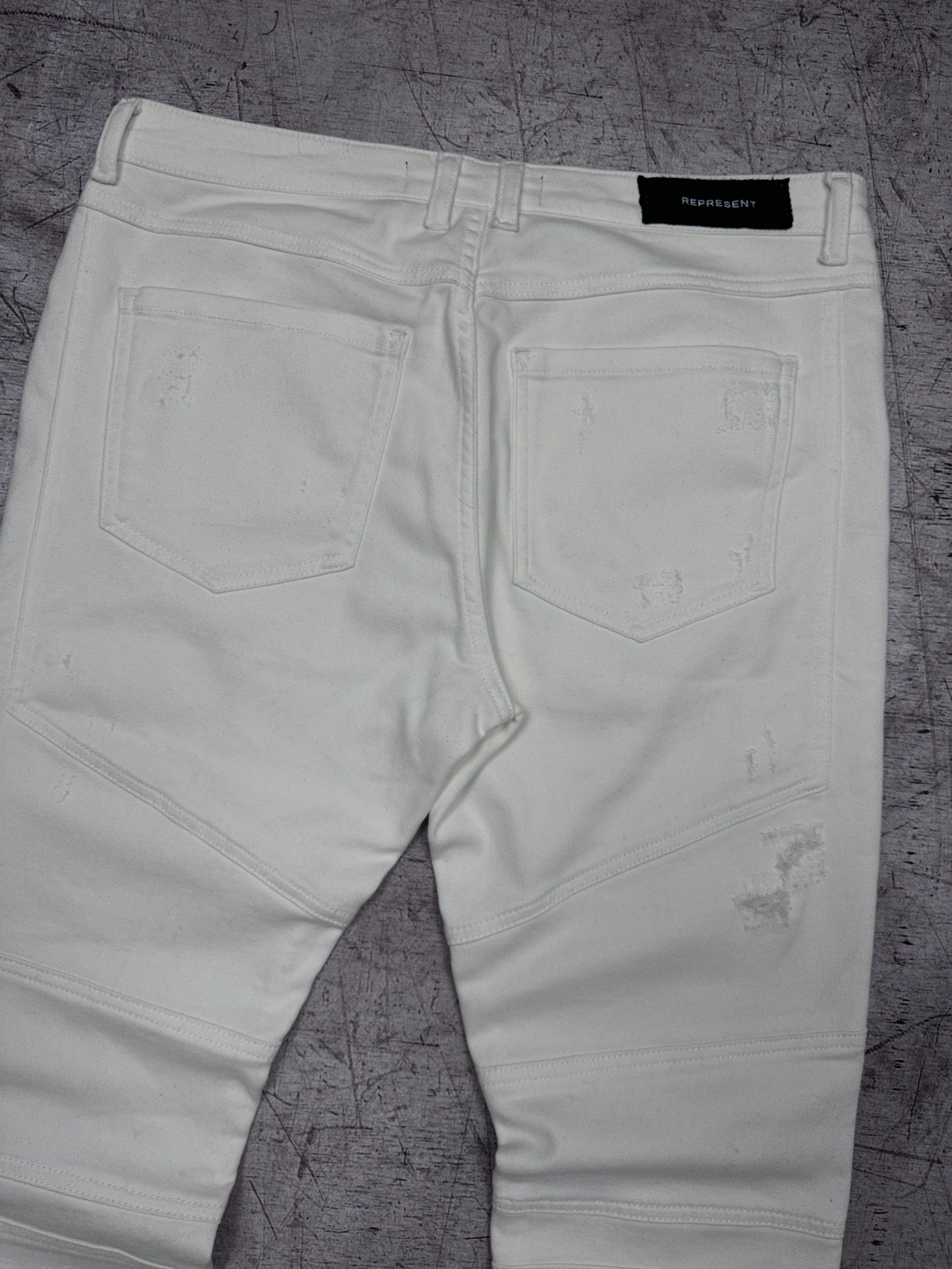 Represent Clo. Represent Mens Biker Jeans Destroy White Denim Pants Size US 34 / EU 50 - 9 Thumbnail