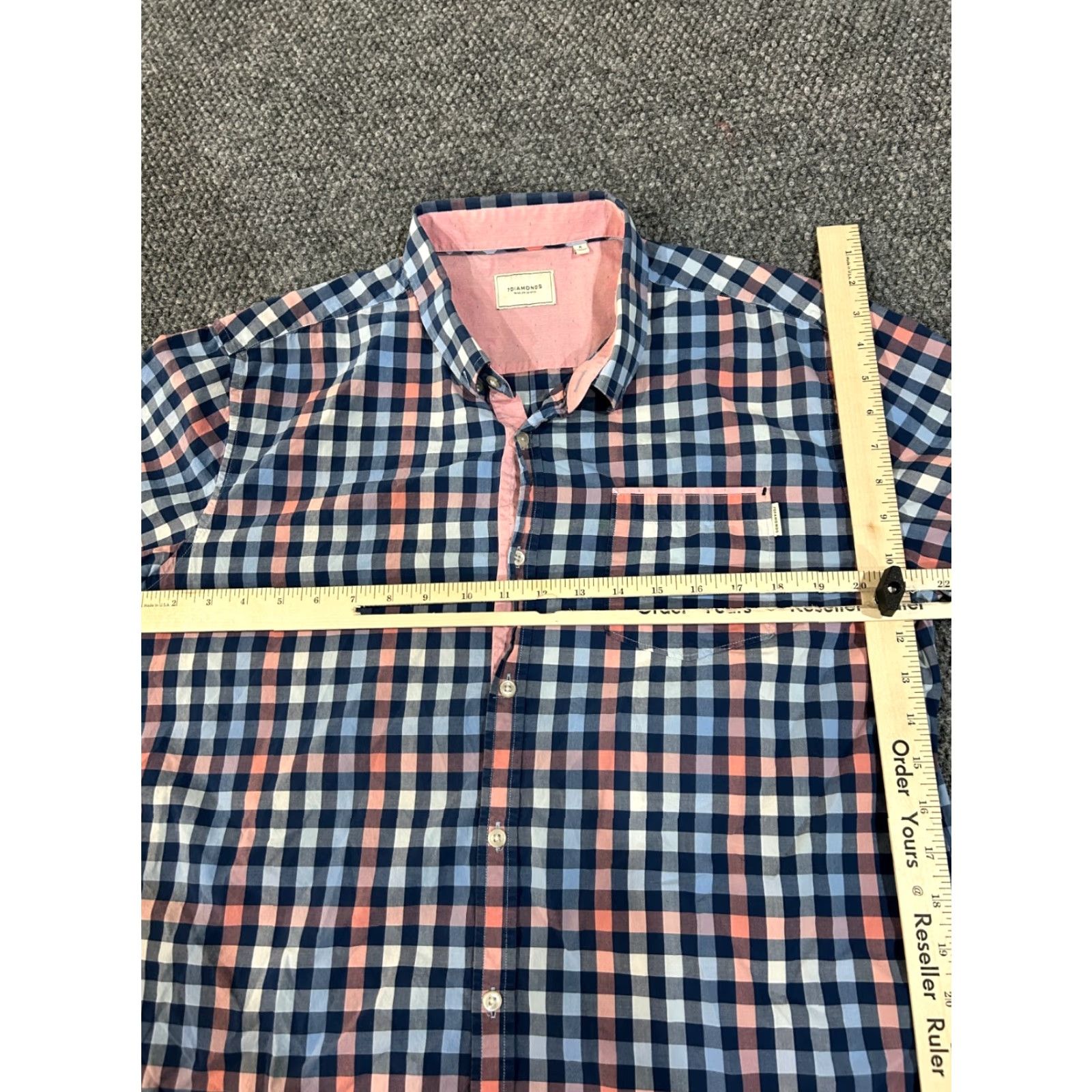 Vintage 7 Diamonds Shirt Mens XL Blue Pink Check Short Sleeve Button Front Cotton Casual Size US XL / EU 56 / 4 - 4 Thumbnail