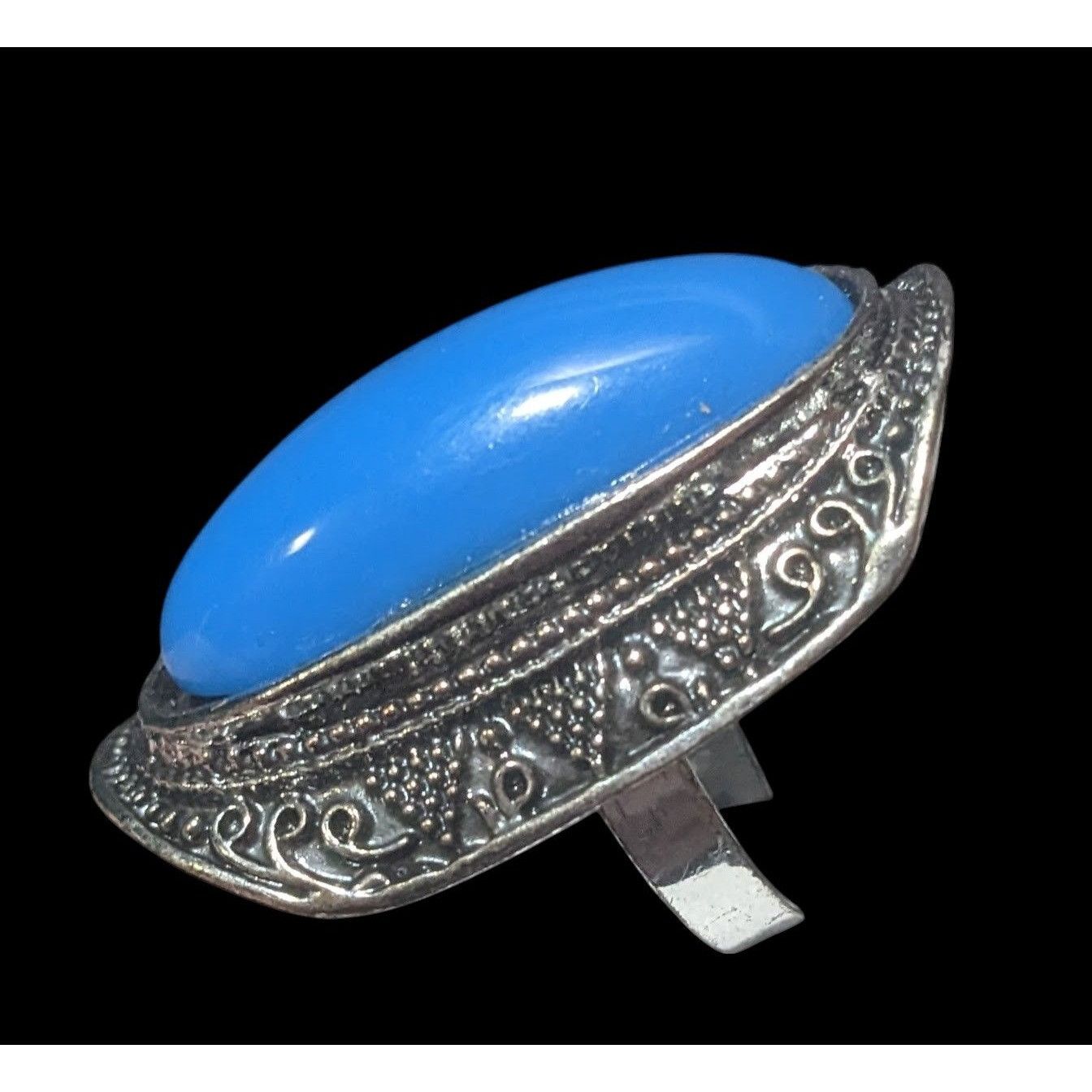 Other Bohemian Large Blue Stone Silver Tone Adjustable Ring Size 6 Size ONE SIZE - 12 Thumbnail