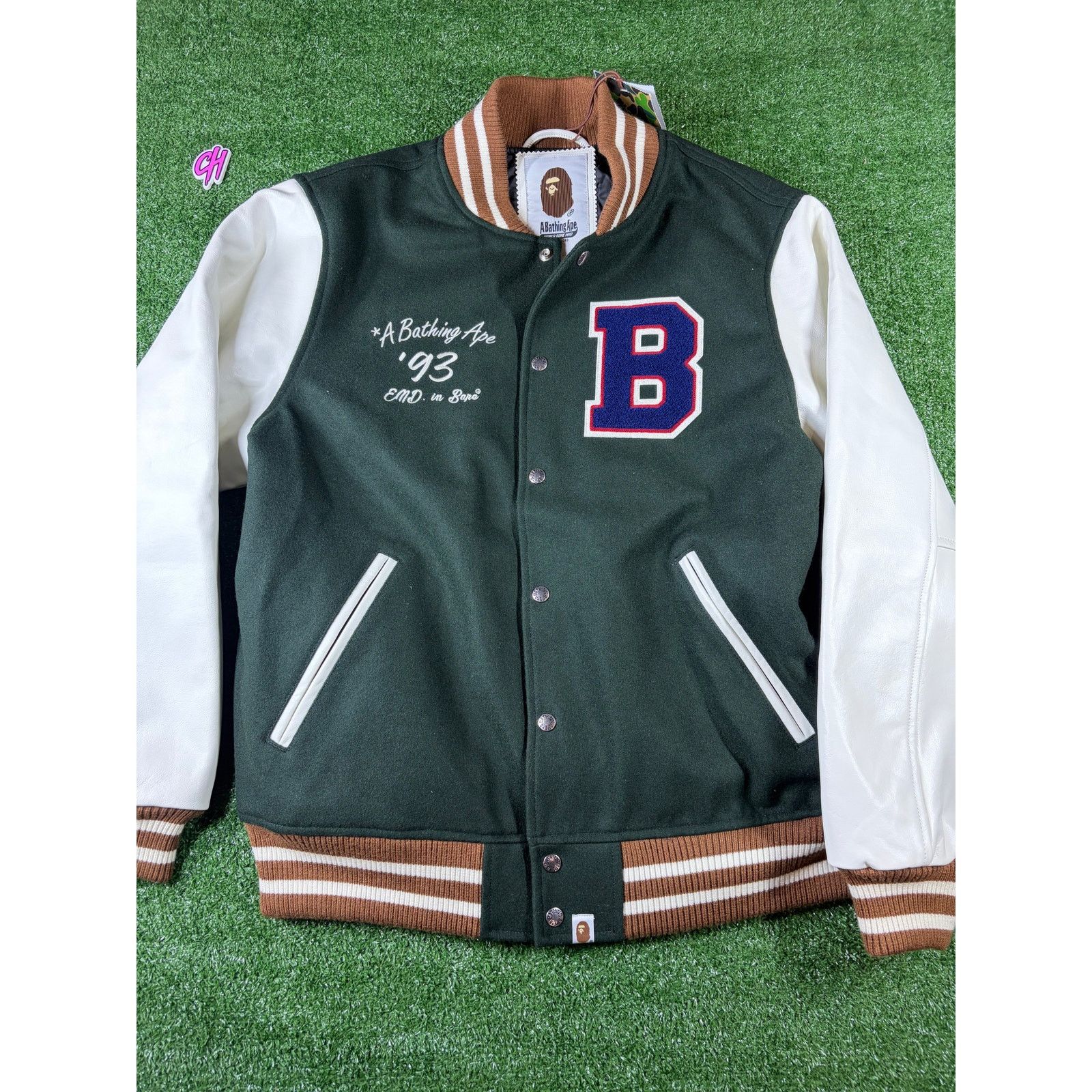 Bape Bape X END. 'Bowling Pins' Green Varsity Jacket Size XL Size US XL / EU 56 / 4 - 1 Thumbnail
