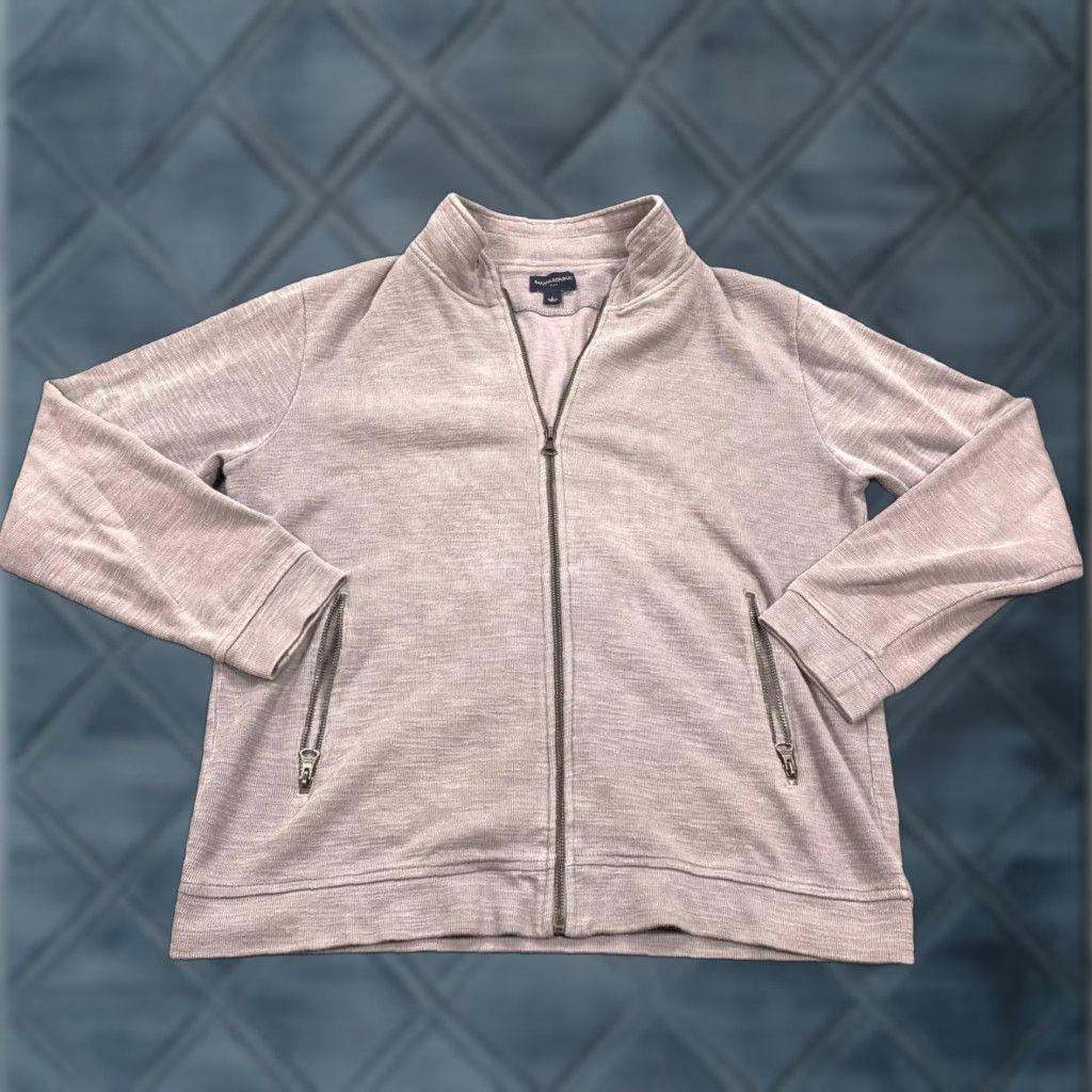 Banana Republic Banana Republic Full Zip Sweater Mens Large Mauve Cotton Slub Mock Neck Size US L / EU 52-54 / 3 - 1 Thumbnail