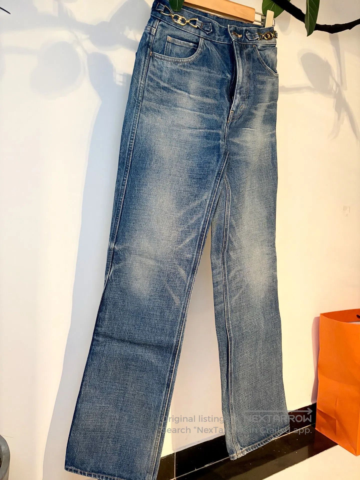 Celine CELINE Blue Washed Gold Chain Jeans. Size 25" / US 0 / IT 36 - 3 Thumbnail