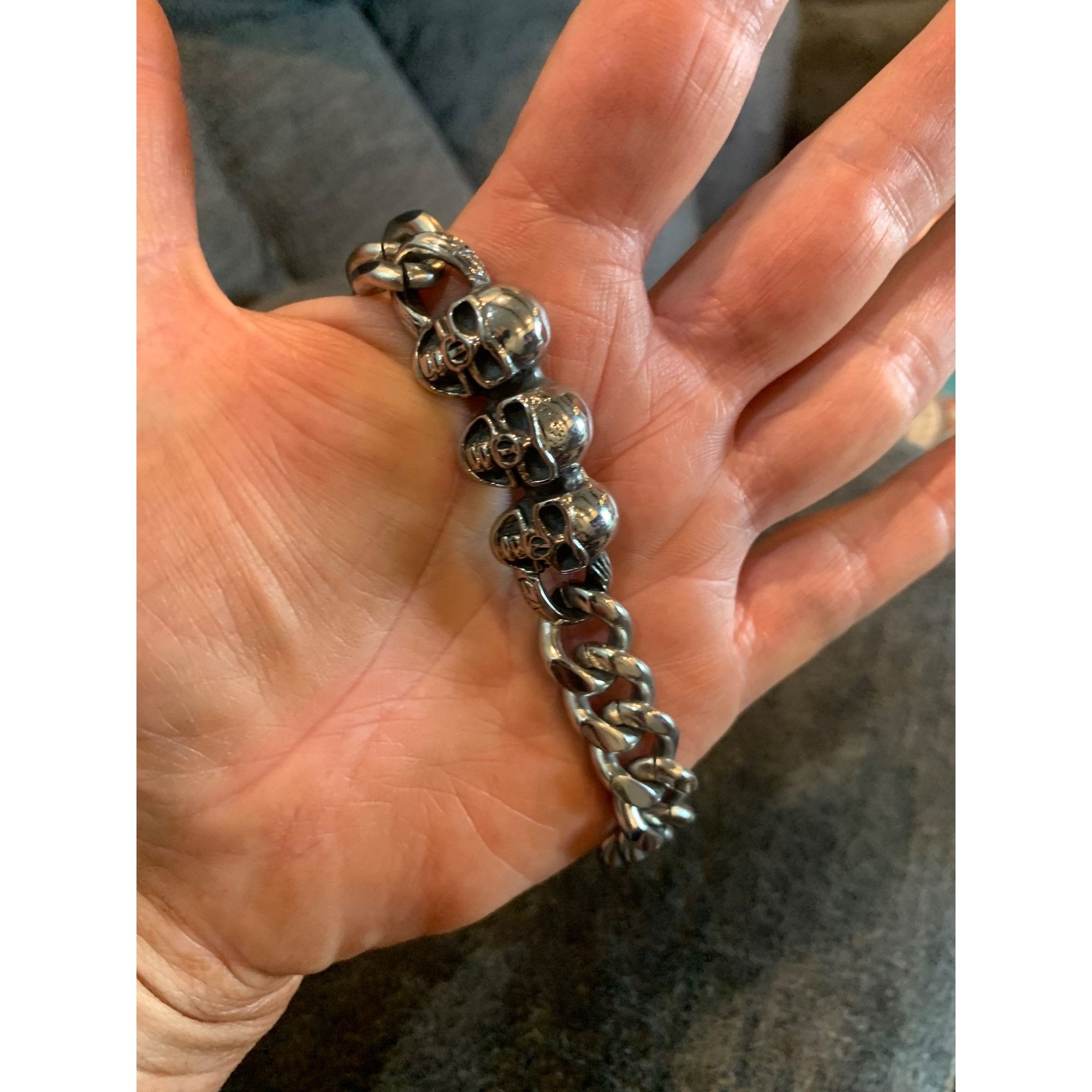 Other Stainless Steel Skull Chain Link Bracelet Heavyweight Gothic Size ONE SIZE - 3 Thumbnail