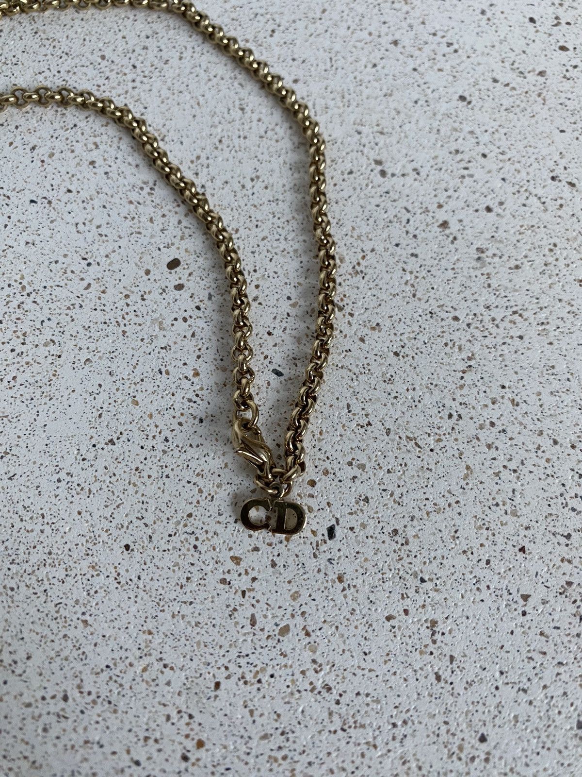 Dior × Vintage Christian Dior Logo Letters Motif Necklace Gold Rhinestones Size ONE SIZE - 3 Thumbnail