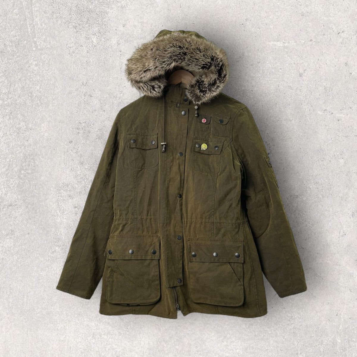 image of Barbour Brighton Waxed Parka Jacket in Olive, Women's (Size Large)
