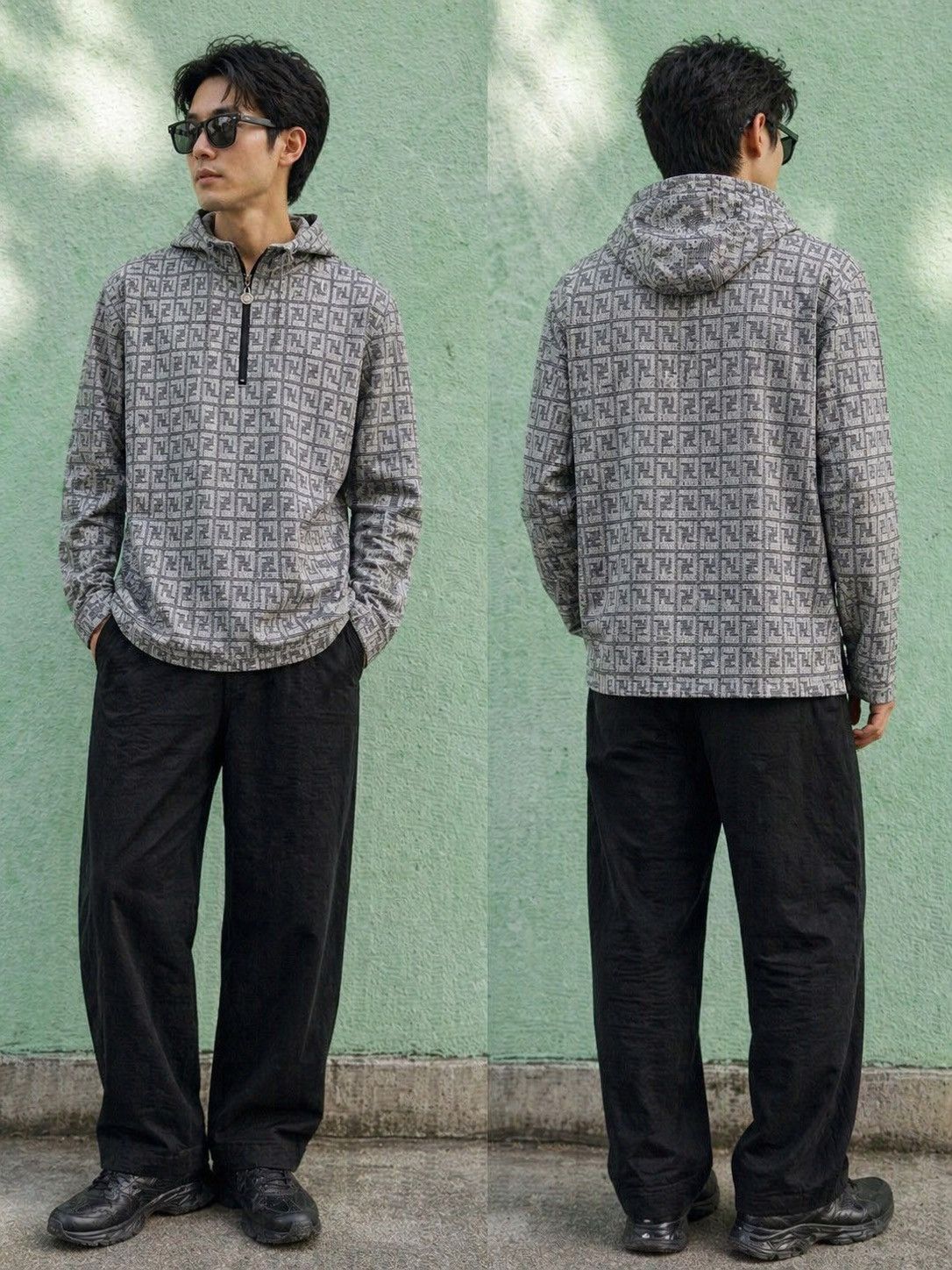 Fendi VINTAGE Fendi Jeans Zucca Monogram Knit Hoodie Half Zip Size US S / EU 44-46 / 1 - 1 Thumbnail