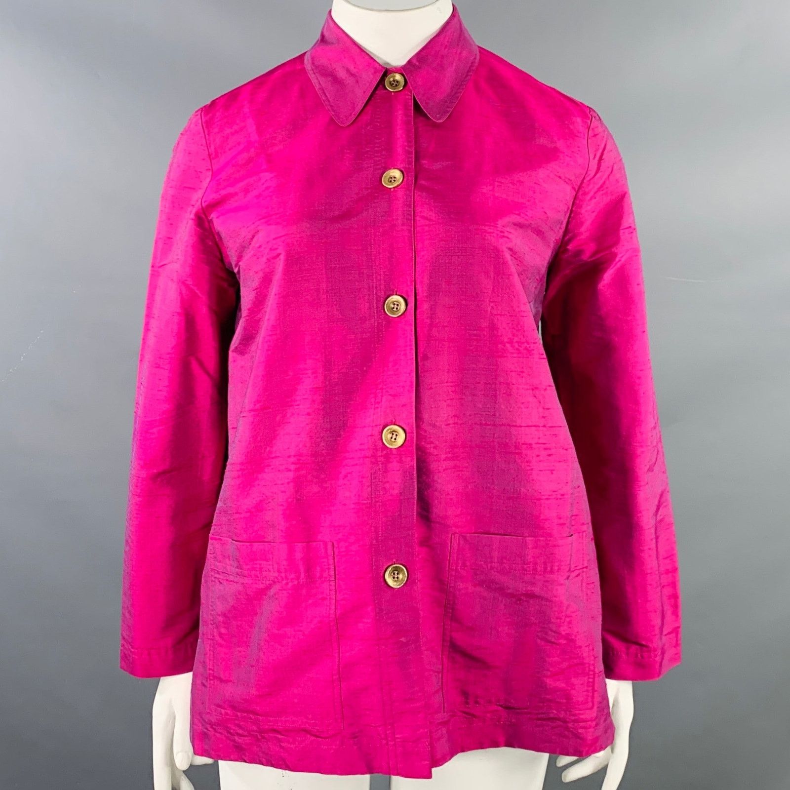 Saks Fifth Avenue SAKS FIFTH AVENUE Size L Pink Fuchsia Silk Jacket Blazer Size L / US 10 / IT 46 - 1 Thumbnail