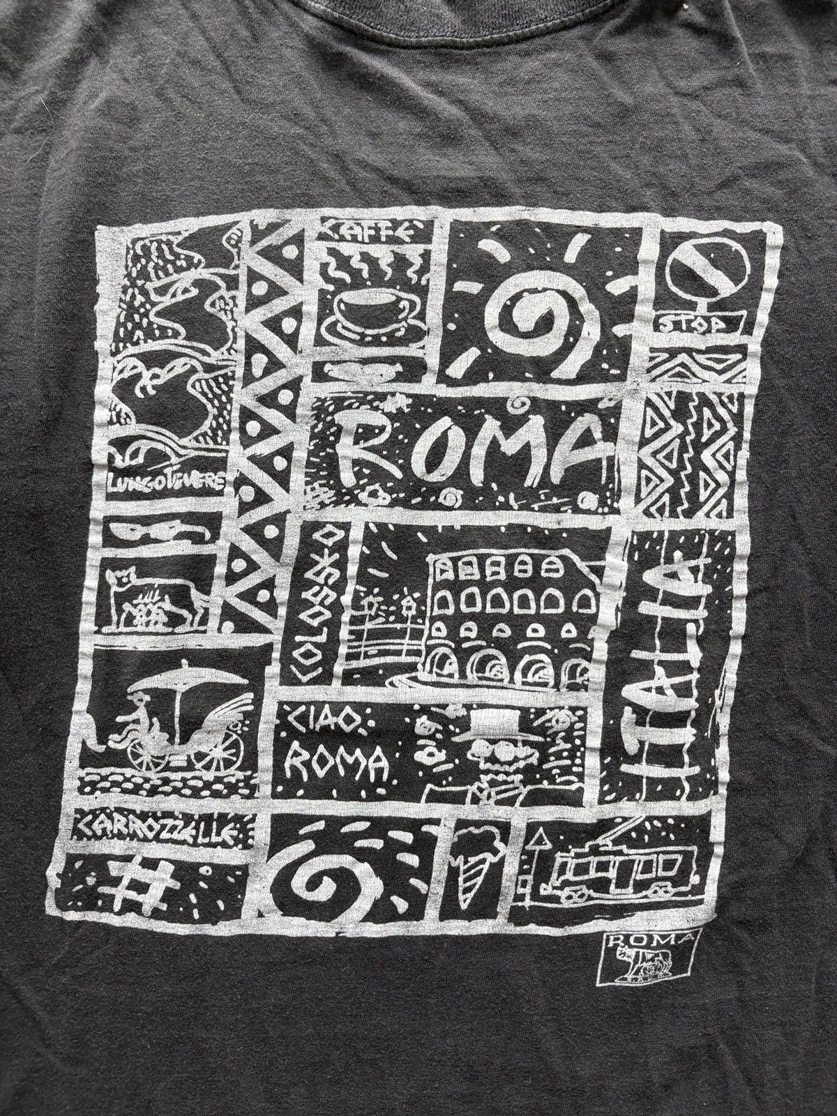 Vintage Vintage 90s Roma Graphic Tee Boxy Faded Black Size US L / EU 52-54 / 3 - 2 Thumbnail