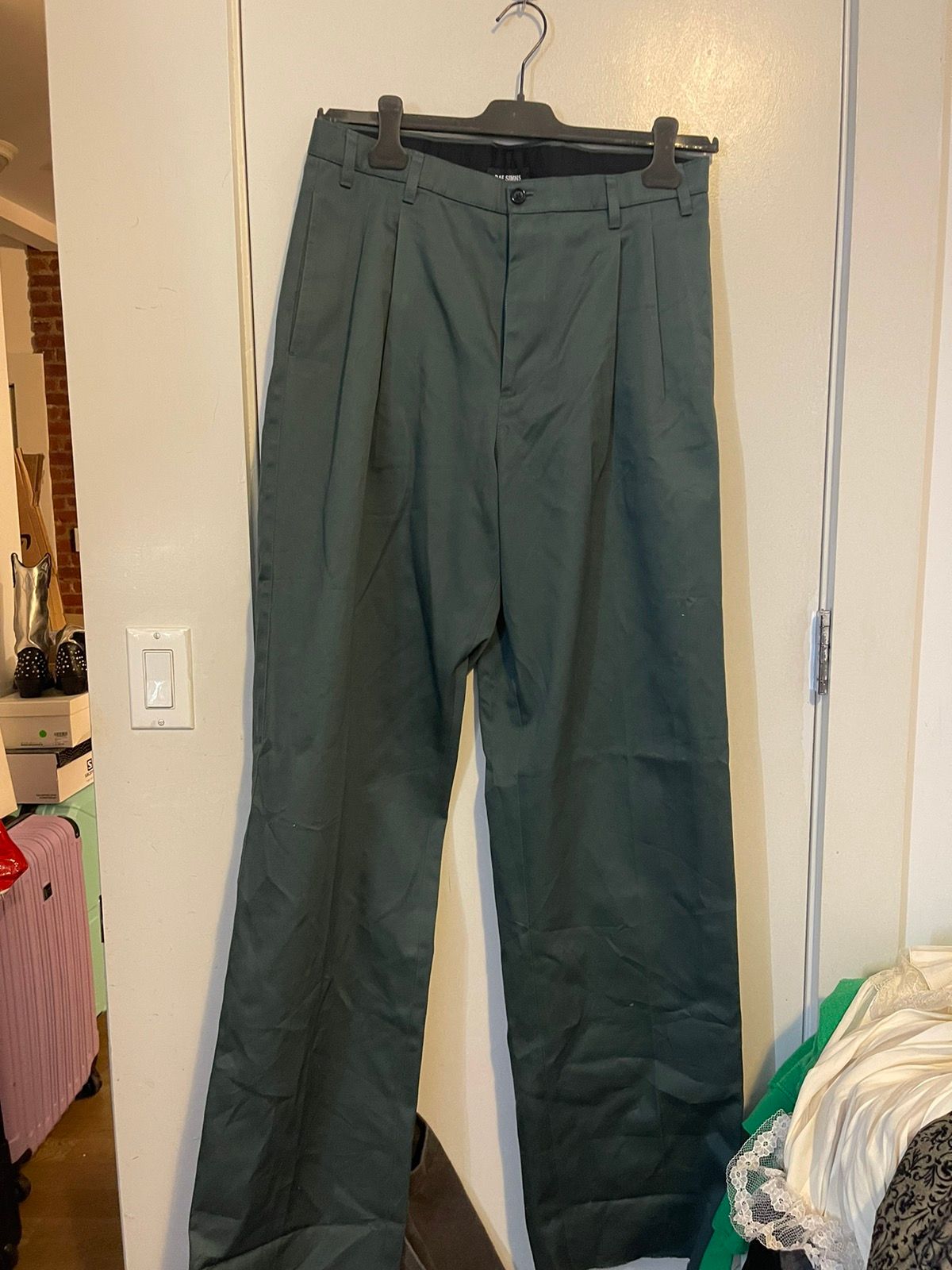 Pre-owned Raf Simons Wide Chino With Tape I Love You Pants In Green