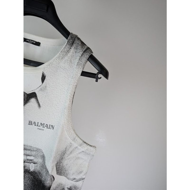Balmain o1rshd1 Ribbed Tie Print Tank Top in White Size US XL / EU 56 / 4 - 5 Thumbnail