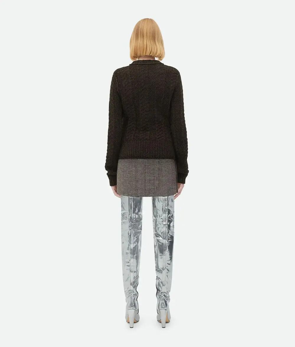Bottega Veneta o1n1vont1225 Shetland Chevron Ribs Sweater in Dark Chestnut Size L / US 10 / IT 46 - 3 Thumbnail