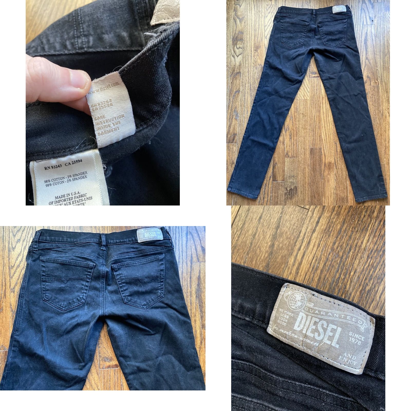 Diesel Diesel Jeans Womens 29x30 Black Slim Skinny Low Rise Stretch Denim Cord Zip Inseam 30 Womens 90s City USA Size 29" - 9 Thumbnail