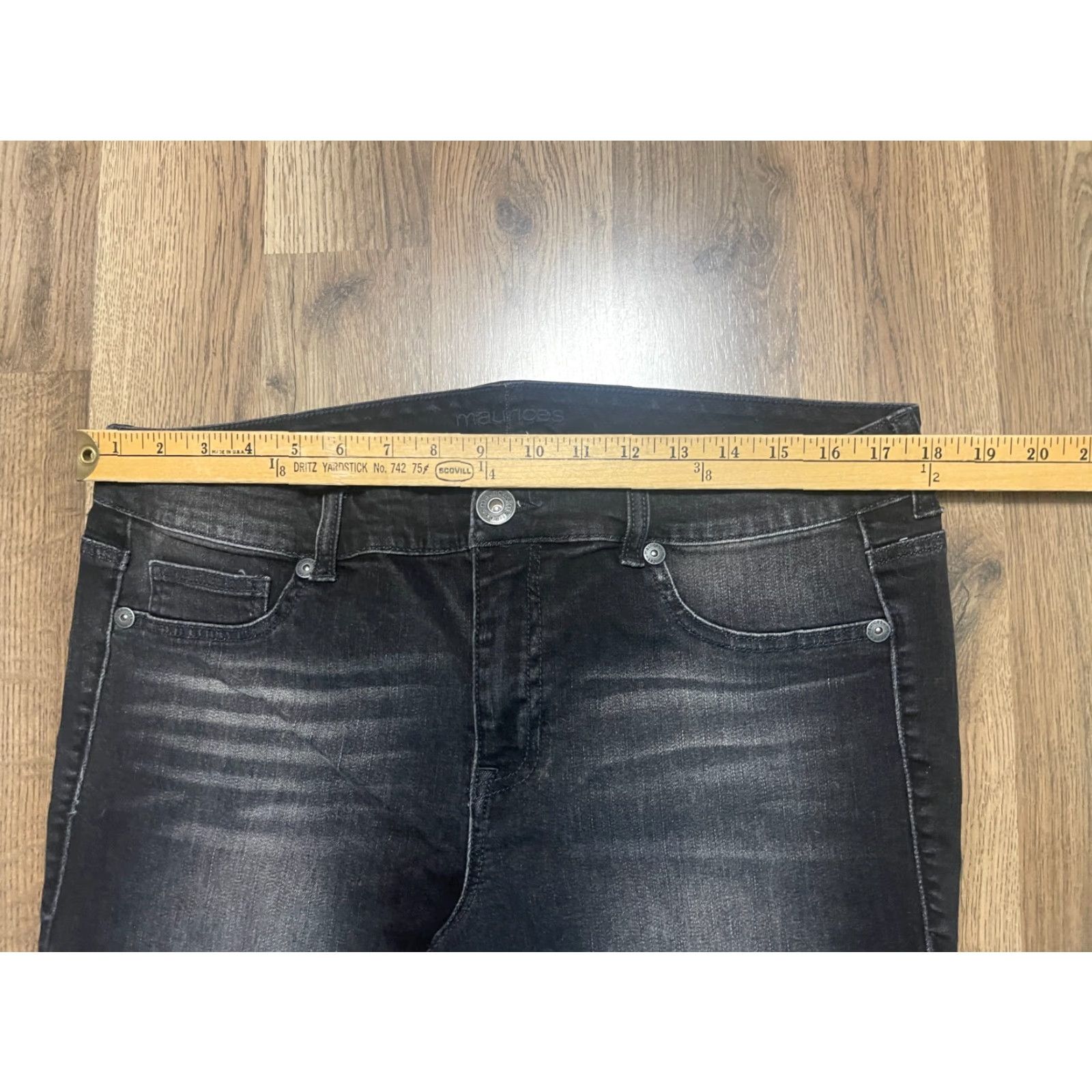 Vintage Maurices Jeans Womens 16 Black Denim Frayed Hem 5-Pocket Regular Inseam 26 Pockets Stretch Jeans Size 38" / US 16 / IT 52 - 7 Thumbnail