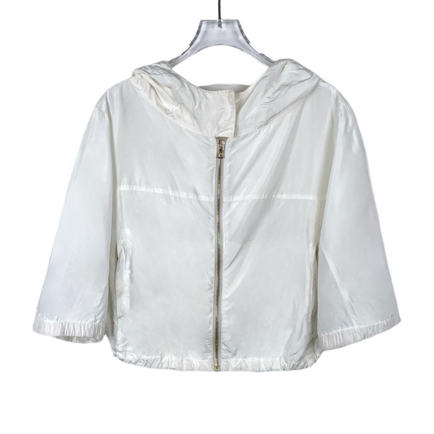 Prada Prada Milky White Hooded Silk Blend Zip-Up Jacket Size S / US 4 / IT 40 - 1 Thumbnail