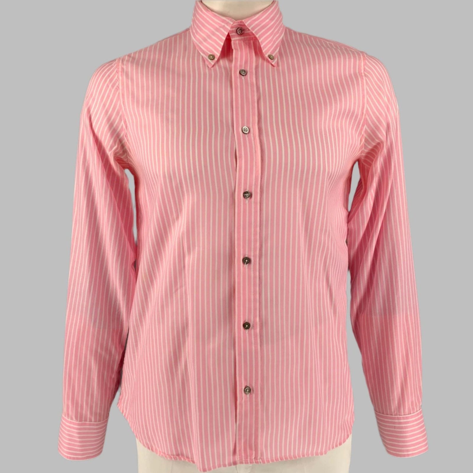 Pink White Stripe Cotton Button Down Collar Shirt