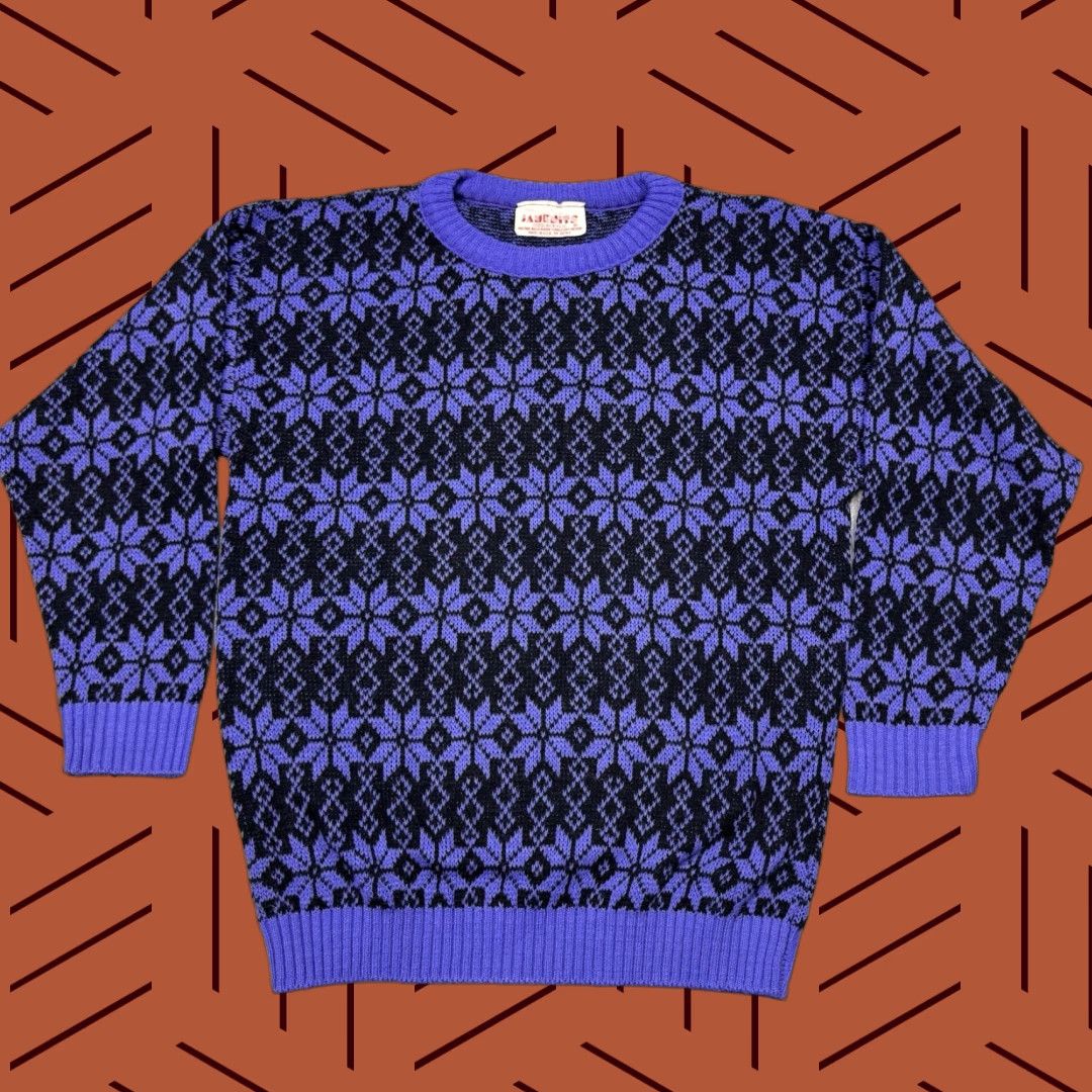 Vintage VINTAGE 80s JAMKNITS FAIR ISLE KNIT SWEATER WOMENS S PURPLE BLACK RETRO LONG SLEEVE Size S / US 4 / IT 40 - 1 Thumbnail