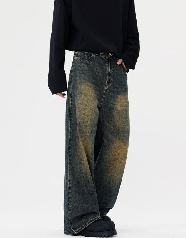 Vintage Retro washed distressed men's loose straight baggy jeans Size US 32 / EU 48 - 4 Thumbnail
