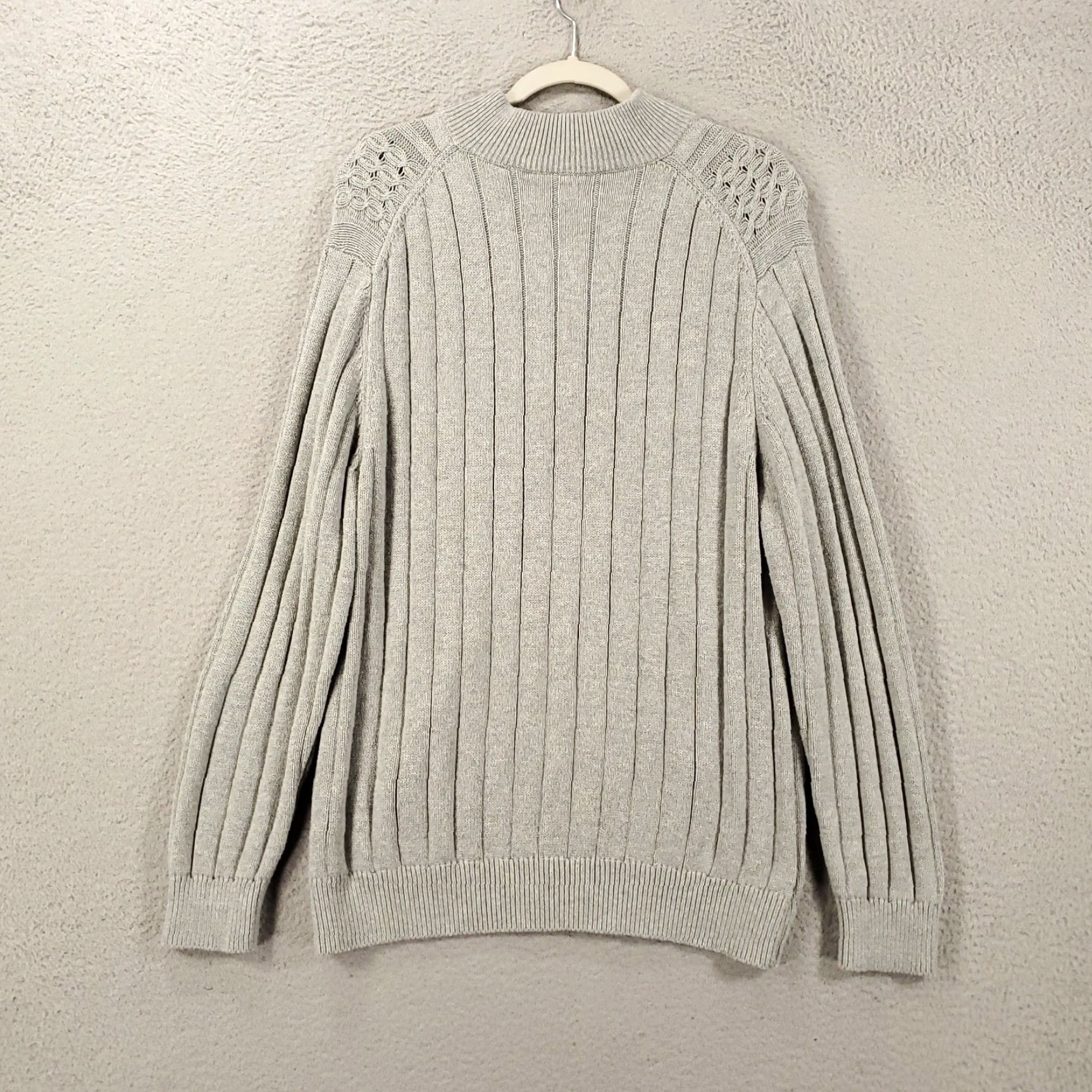 Izod IZOD Mens Sweater Pullover Knit Cable 1/4 Zip Gray Large Long Sleeve High Neck 3/4 Zip Textured Classic Argyle Cotton Size US L / EU 52-54 / 3 - 7 Thumbnail