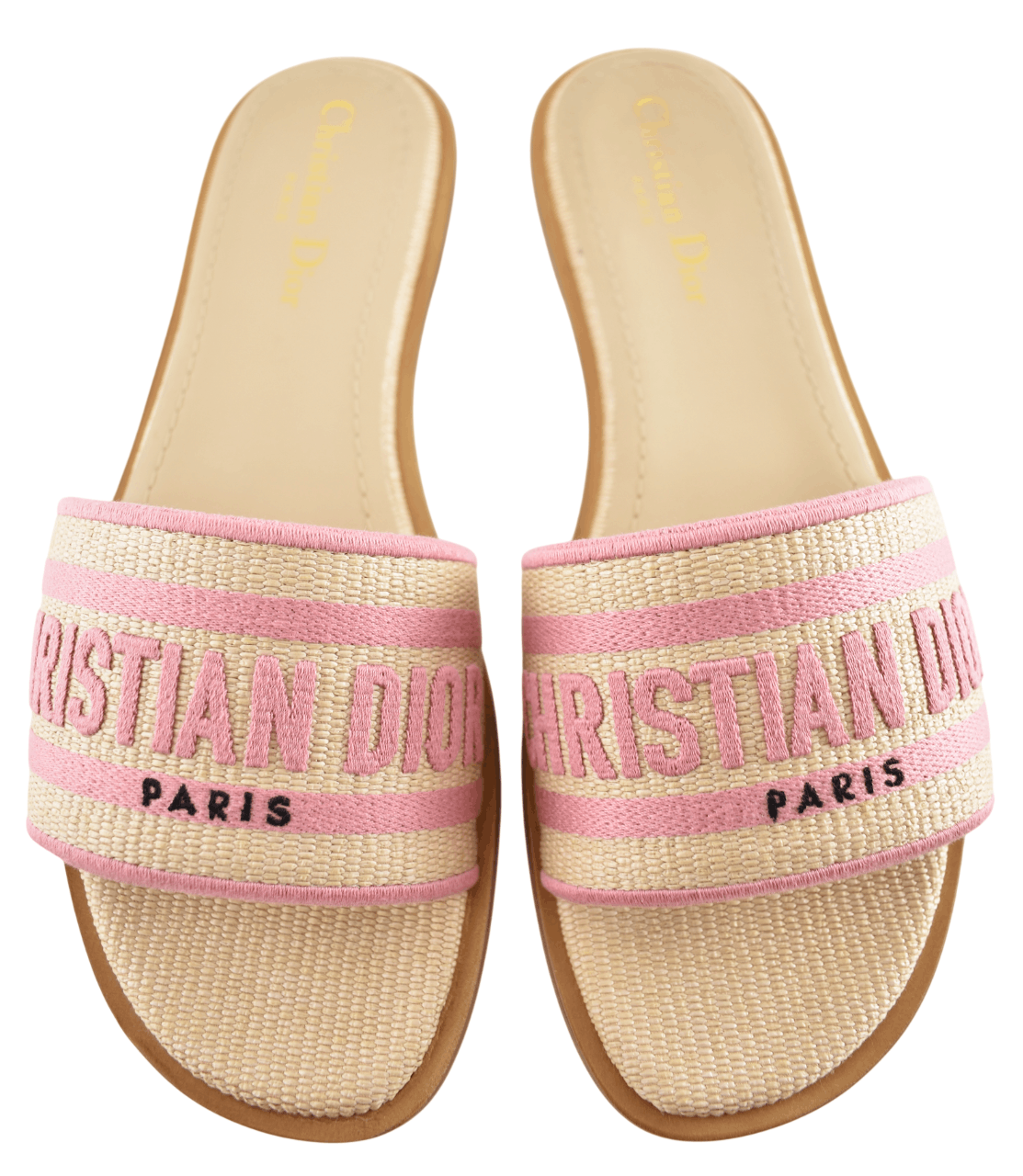 Dior Dior Dway Rose Begonia Raffia Logo Slide Flat Sandal 38.5 Size US 8.5 / IT 38.5 - 1 Thumbnail